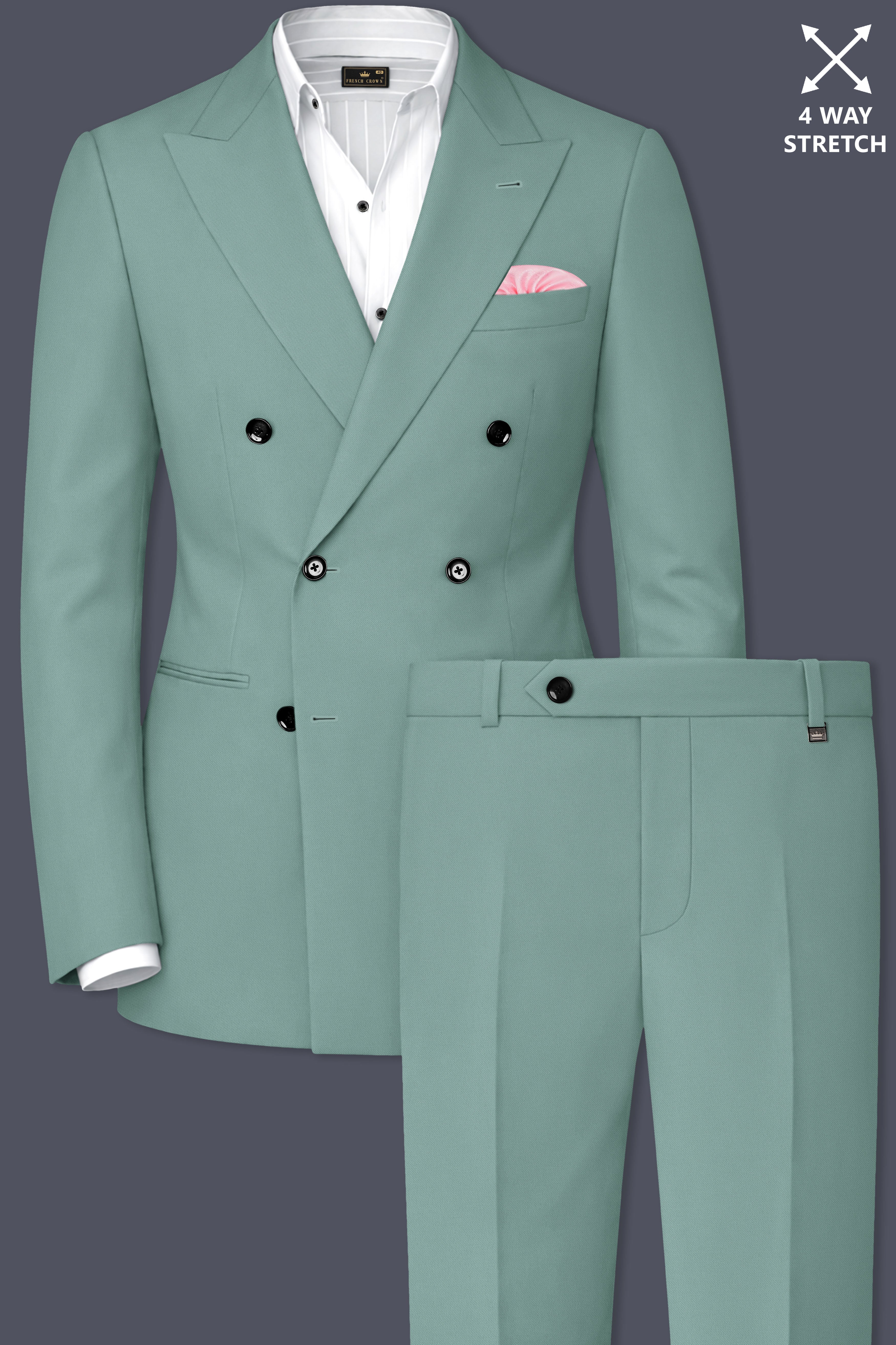 Verde-Korean Spanish Green 4-Way Stretch Wrinkle-Free Wool Rich Double Breasted Suit