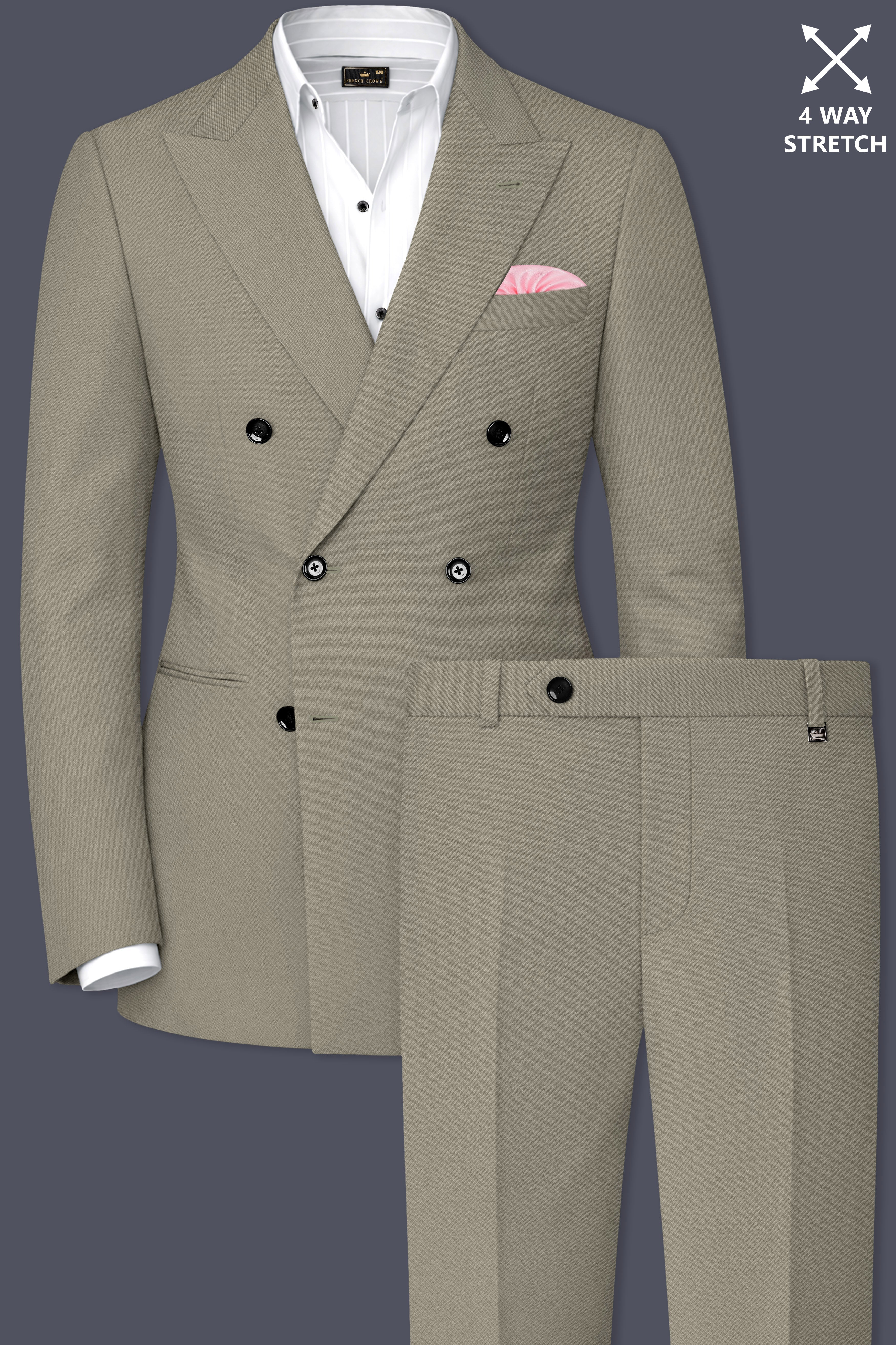 Loden-Korean Kokoda Green 4-Way Stretch Wrinkle-Free Wool Rich Double Breasted Suit