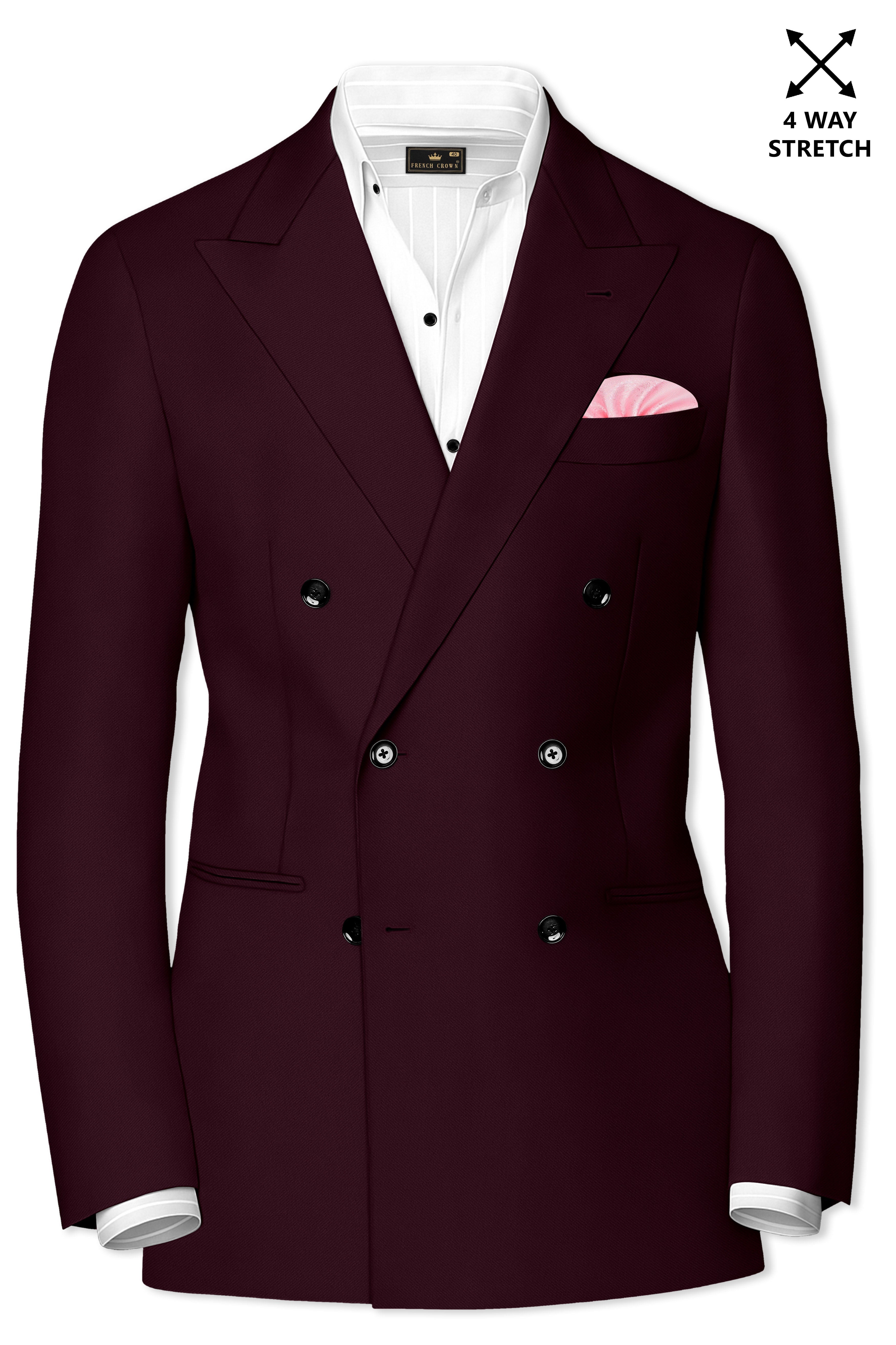 Veltrix-Korean Aubergine Maroon 4-Way Stretch Wrinkle-Free Wool Rich Double Breasted Suit ST5444-DB-36, ST5444-DB-38, ST5444-DB-40, ST5444-DB-42, ST5444-DB-44, ST5444-DB-46, ST5444-DB-48, ST5444-DB-50, ST5444-DB-52, ST5444-DB-54, ST5444-DB-56, ST5444-DB-58, ST5444-DB-60