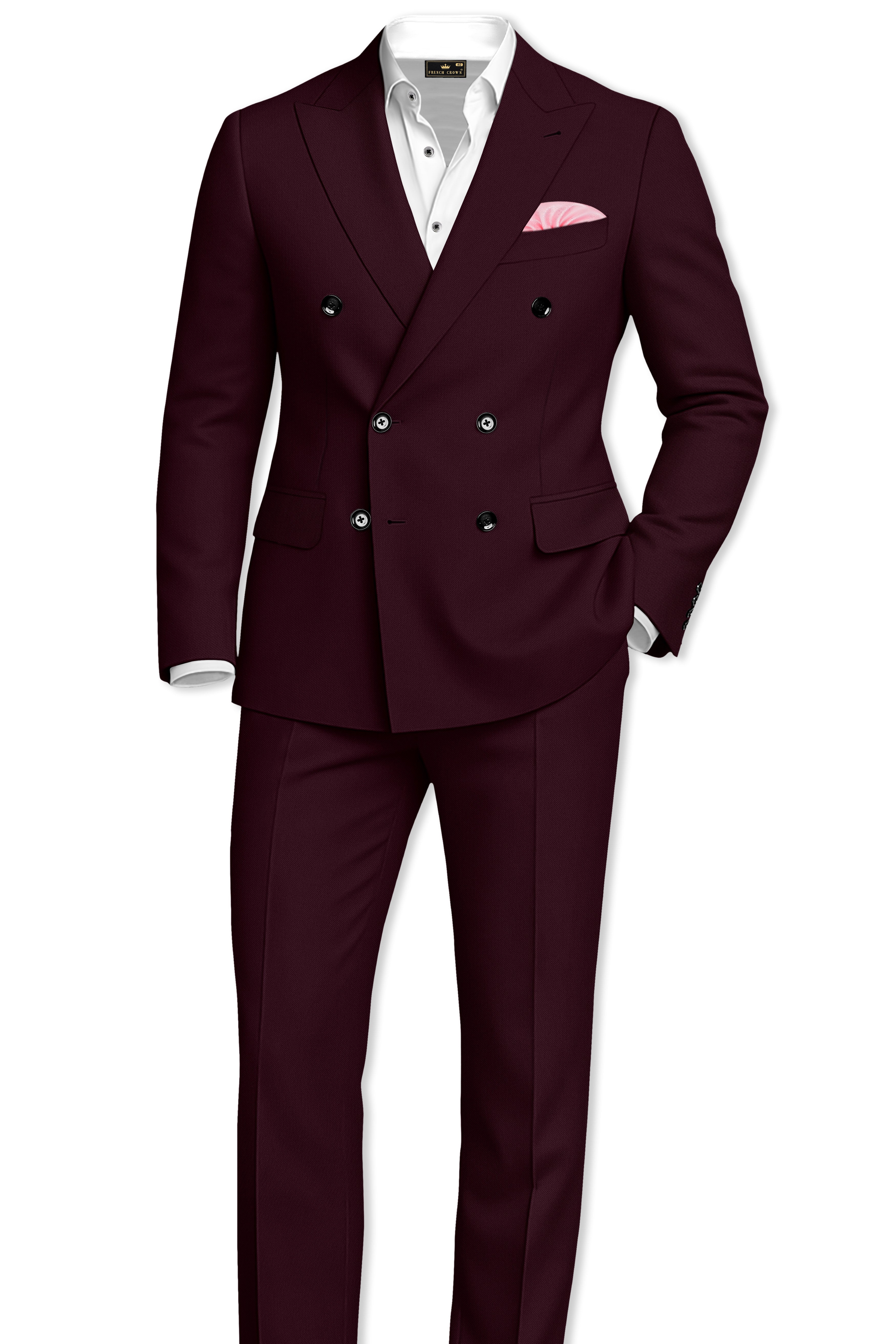 Veltrix-Korean Aubergine Maroon 4-Way Stretch Wrinkle-Free Wool Rich Double Breasted Suit ST5444-DB-36, ST5444-DB-38, ST5444-DB-40, ST5444-DB-42, ST5444-DB-44, ST5444-DB-46, ST5444-DB-48, ST5444-DB-50, ST5444-DB-52, ST5444-DB-54, ST5444-DB-56, ST5444-DB-58, ST5444-DB-60