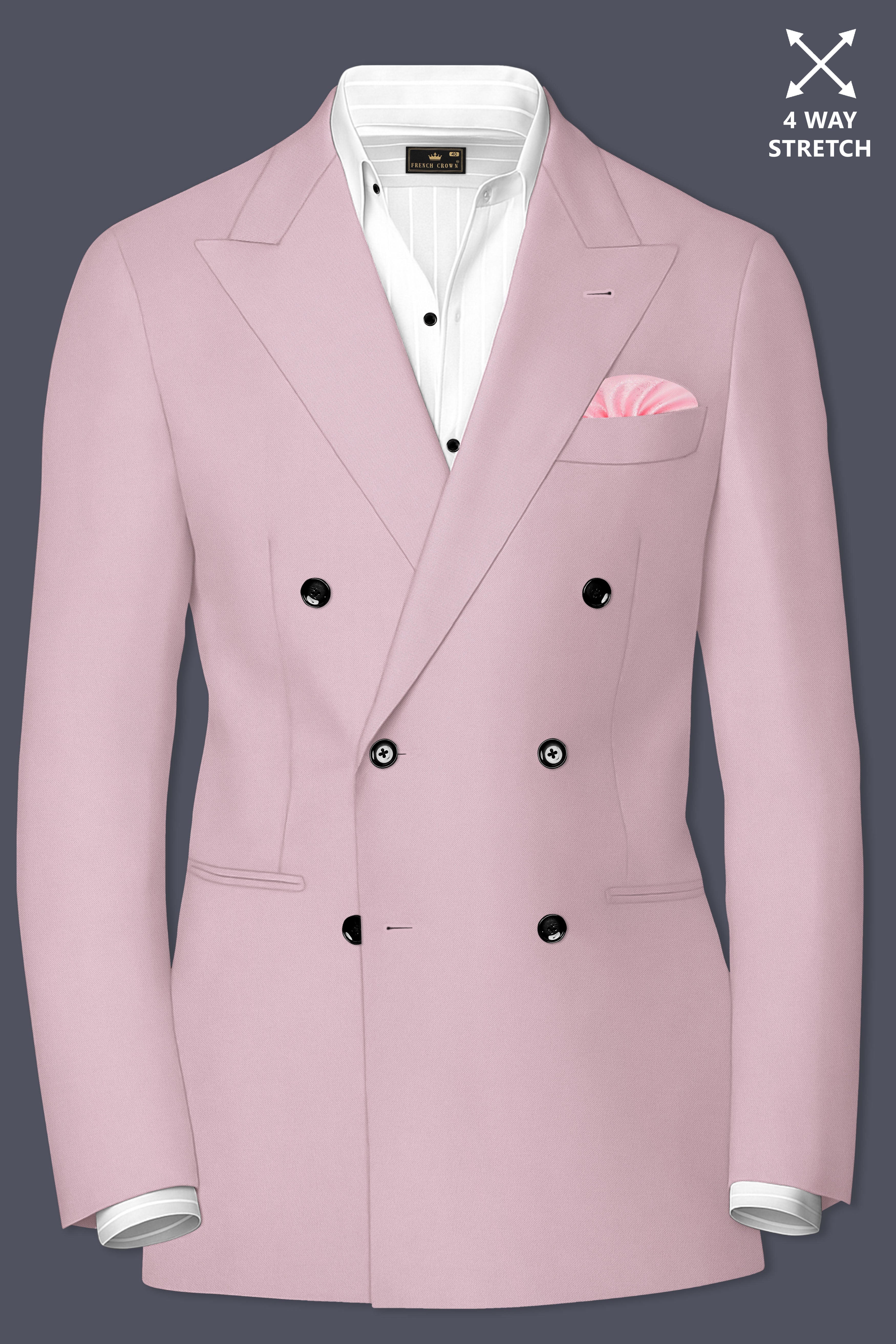 Allure-Korean Blossom Pink 4-Way Stretch Wrinkle-Free Wool Rich Double Breasted Suit ST5446-DB-36, ST5446-DB-38, ST5446-DB-40, ST5446-DB-42, ST5446-DB-44, ST5446-DB-46, ST5446-DB-48, ST5446-DB-50, ST5446-DB-52, ST5446-DB-54, ST5446-DB-56, ST5446-DB-58, ST5446-DB-60
