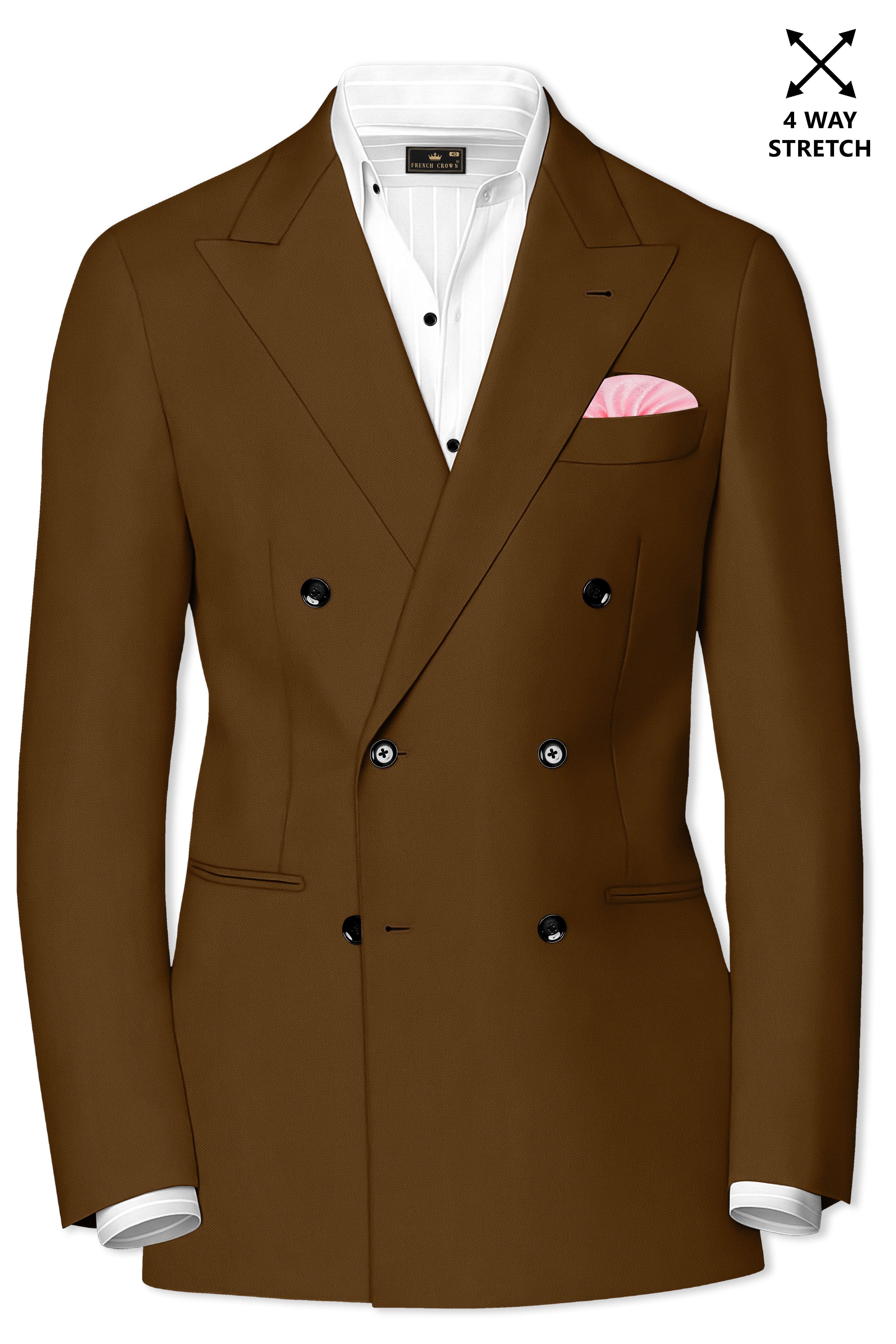 Sienna-Korean Derby Brown 4-Way Stretch Wrinkle-Free Wool Rich Double Breasted Suit ST5449-DB-36, ST5449-DB-38, ST5449-DB-40, ST5449-DB-42, ST5449-DB-44, ST5449-DB-46, ST5449-DB-48, ST5449-DB-50, ST5449-DB-52, ST5449-DB-54, ST5449-DB-56, ST5449-DB-58, ST5449-DB-60
