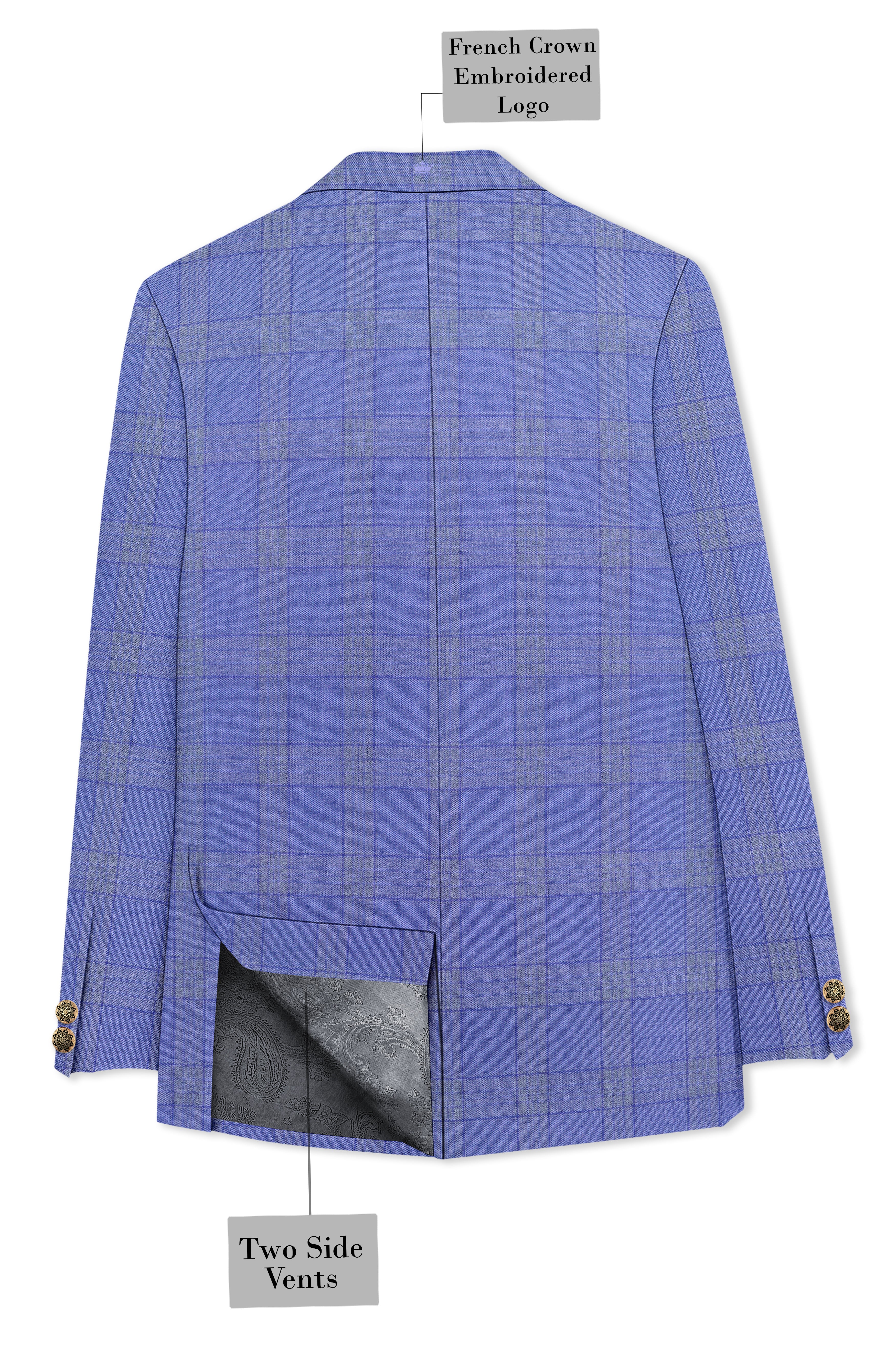 Cobalt-Scampi Blue Plaid Wool Rich Cross Placket Bandhgala Suit