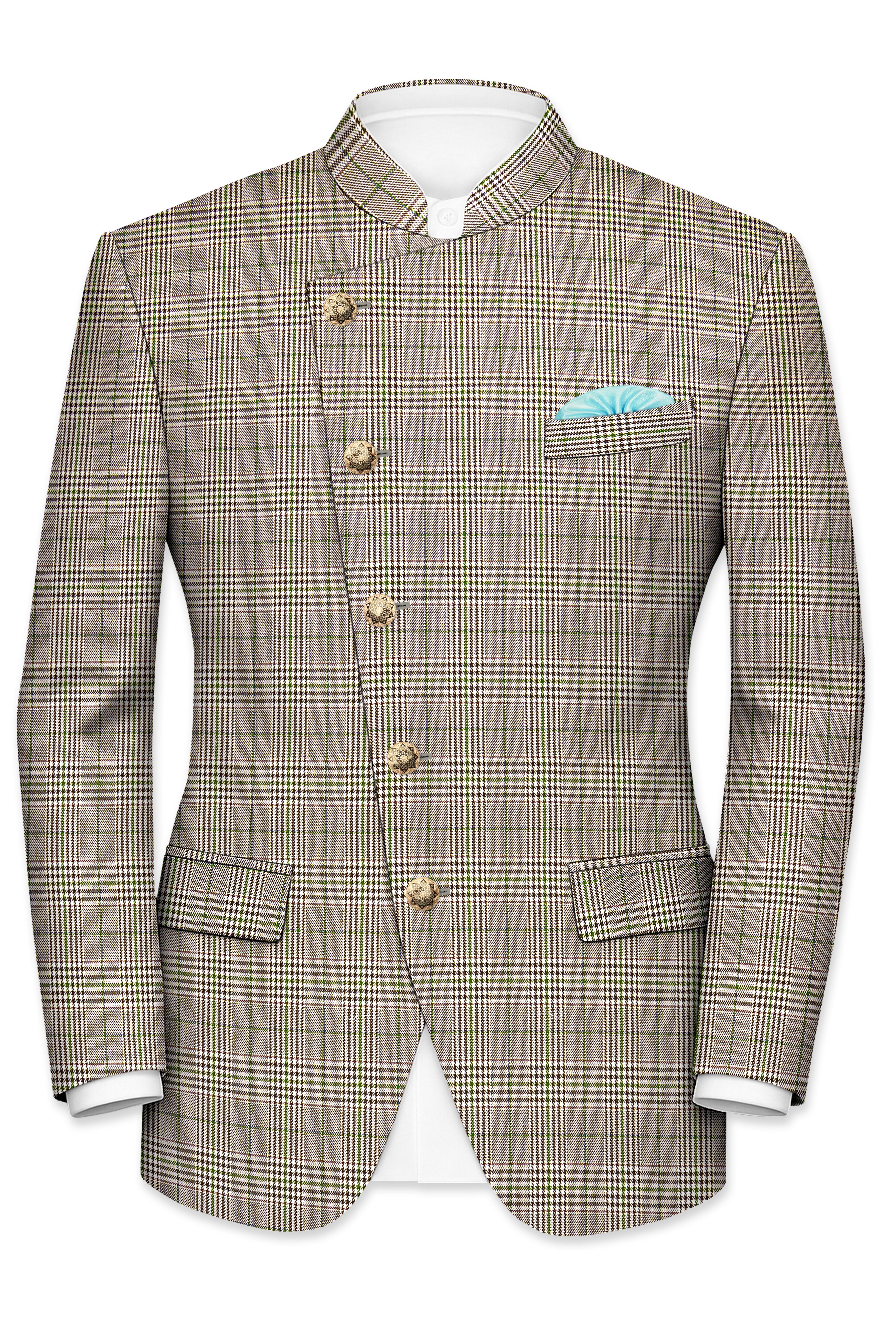 Nawab-Tundora Brown Plaid Wool Rich Cross Placket Bandhgala Suit ST5451-CBG-36, ST5451-CBG-38, ST5451-CBG-40, ST5451-CBG-42, ST5451-CBG-44, ST5451-CBG-46, ST5451-CBG-48, ST5451-CBG-50, ST5451-CBG-52, ST5451-CBG-54, ST5451-CBG-56, ST5451-CBG-58, ST5451-CBG-60