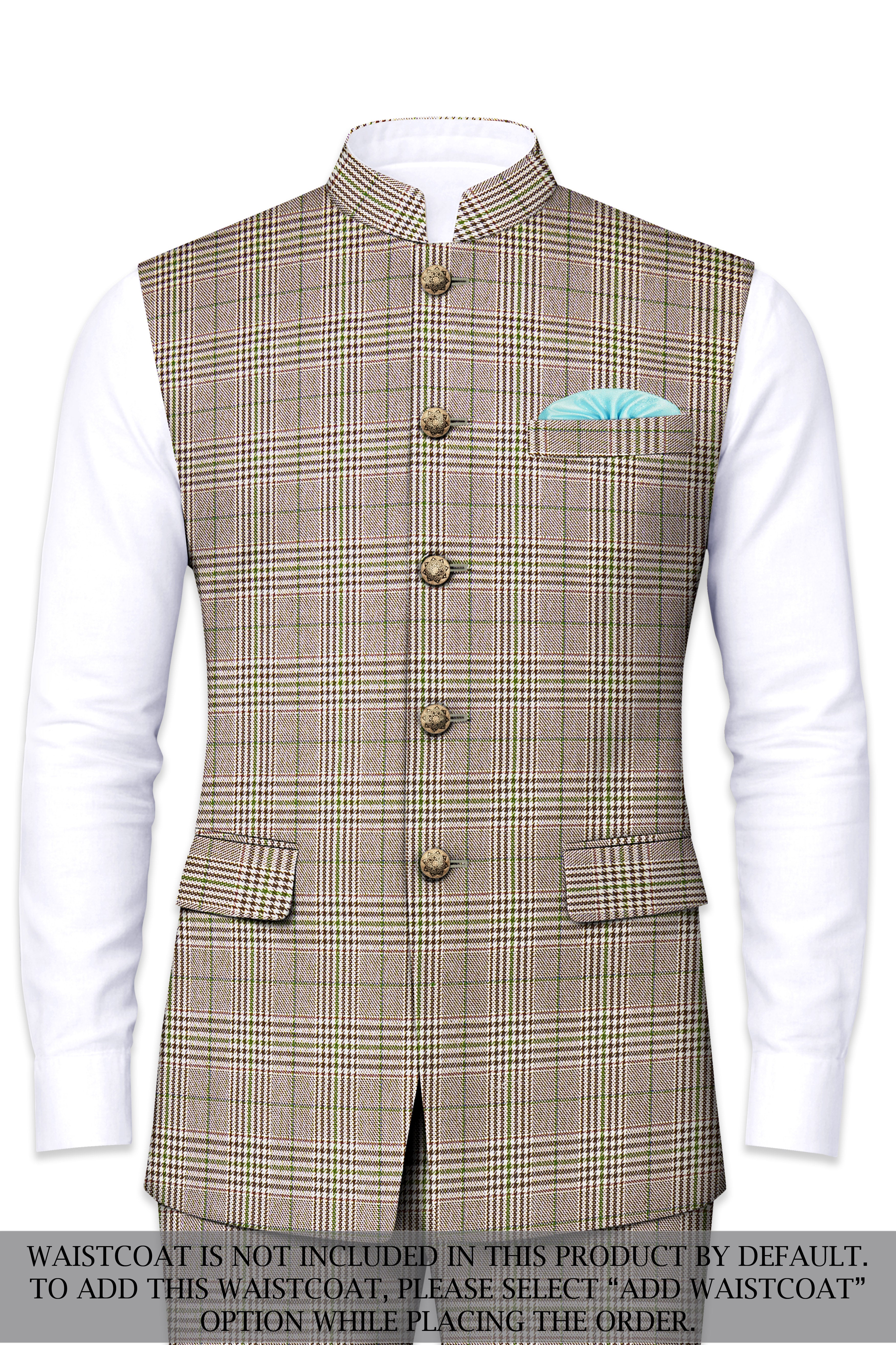 Nawab-Tundora Brown Plaid Wool Rich Bandhgala Suit ST5453-BG-36, ST5453-BG-38, ST5453-BG-40, ST5453-BG-42, ST5453-BG-44, ST5453-BG-46, ST5453-BG-48, ST5453-BG-50, ST5453-BG-52, ST5453-BG-54, ST5453-BG-56, ST5453-BG-58, ST5453-BG-60