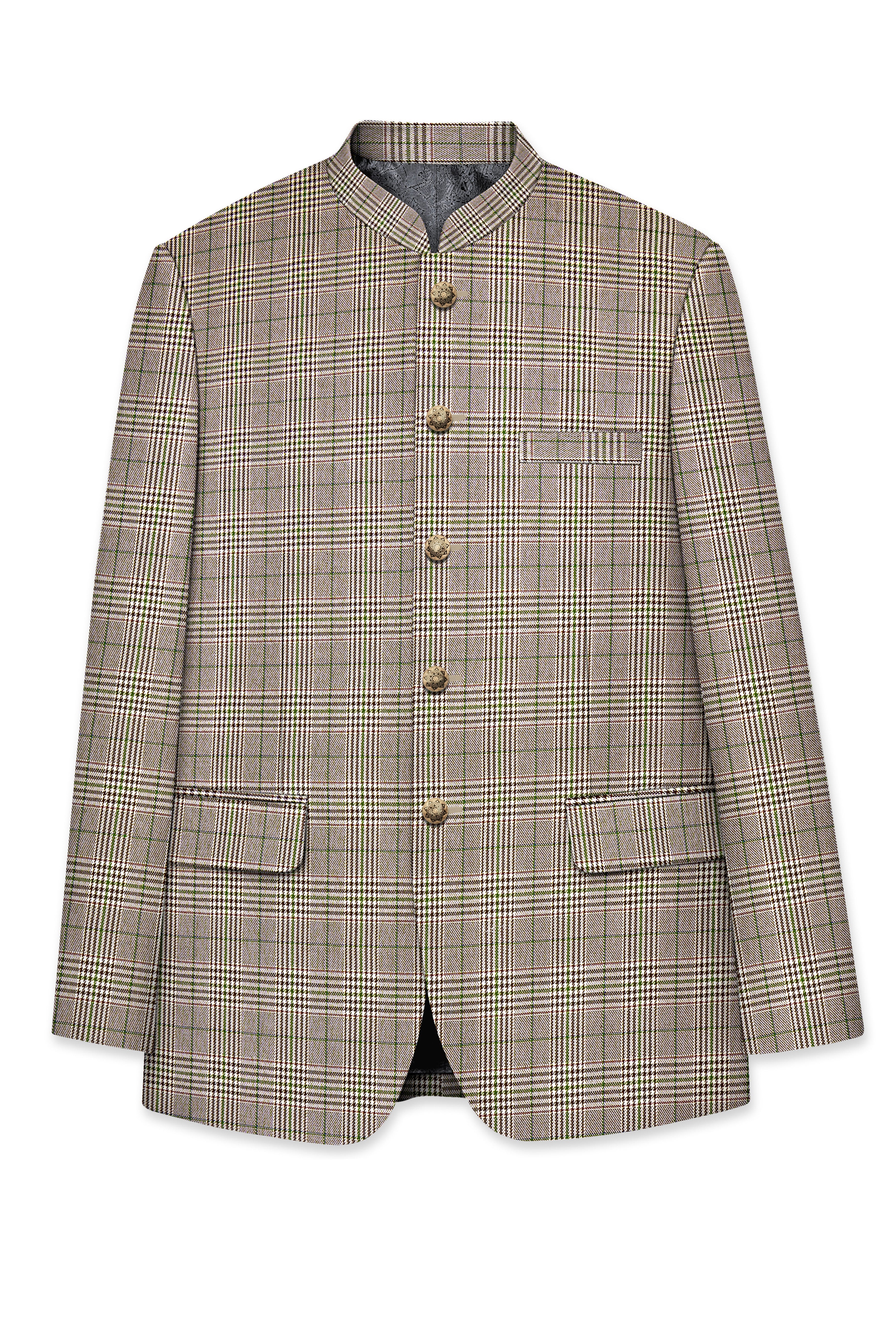 Nawab-Tundora Brown Plaid Wool Rich Bandhgala Suit ST5453-BG-36, ST5453-BG-38, ST5453-BG-40, ST5453-BG-42, ST5453-BG-44, ST5453-BG-46, ST5453-BG-48, ST5453-BG-50, ST5453-BG-52, ST5453-BG-54, ST5453-BG-56, ST5453-BG-58, ST5453-BG-60
