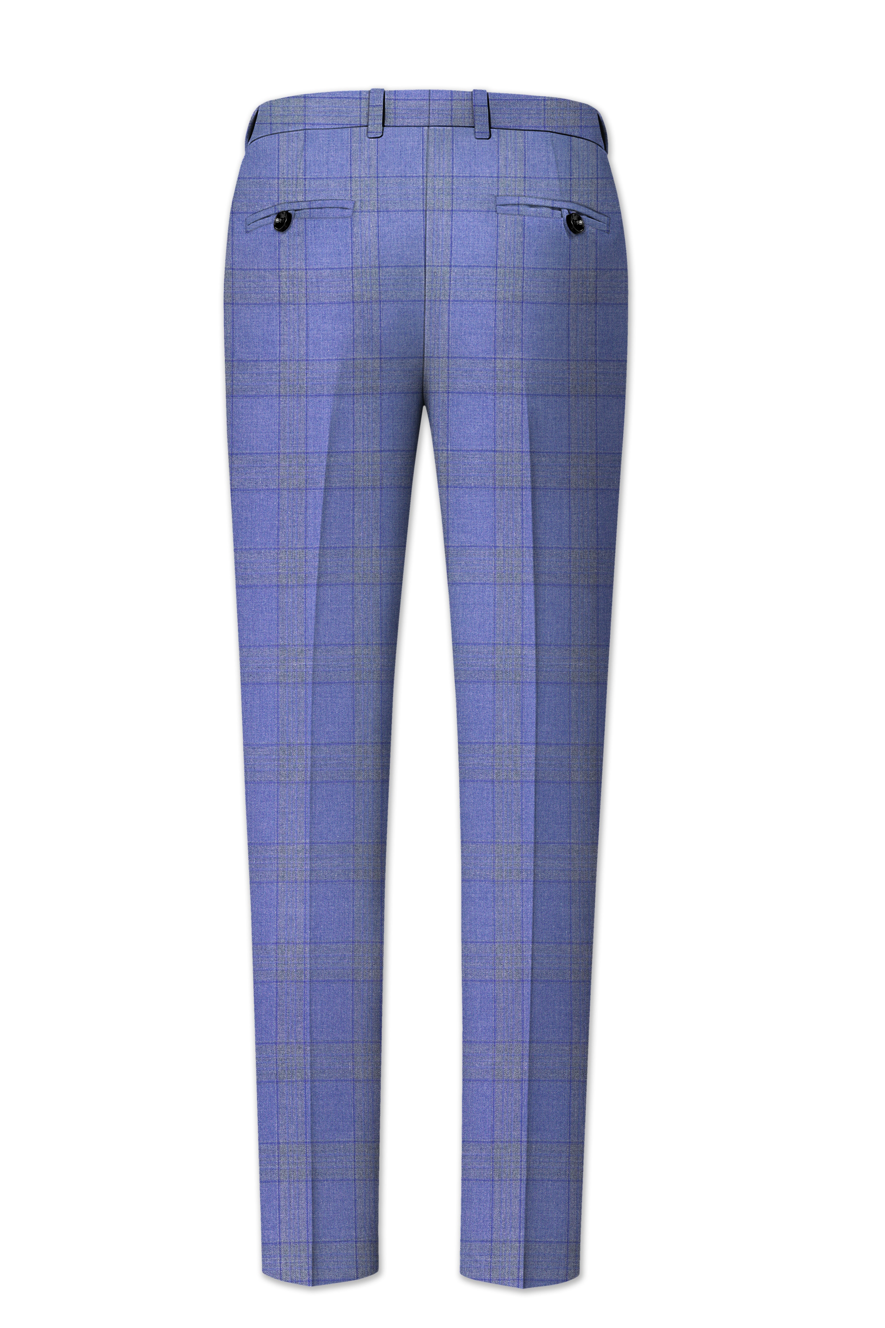 Cobalt-Scampi Blue Plaid Wool Rich Peak Lapel Tuxedo Suit