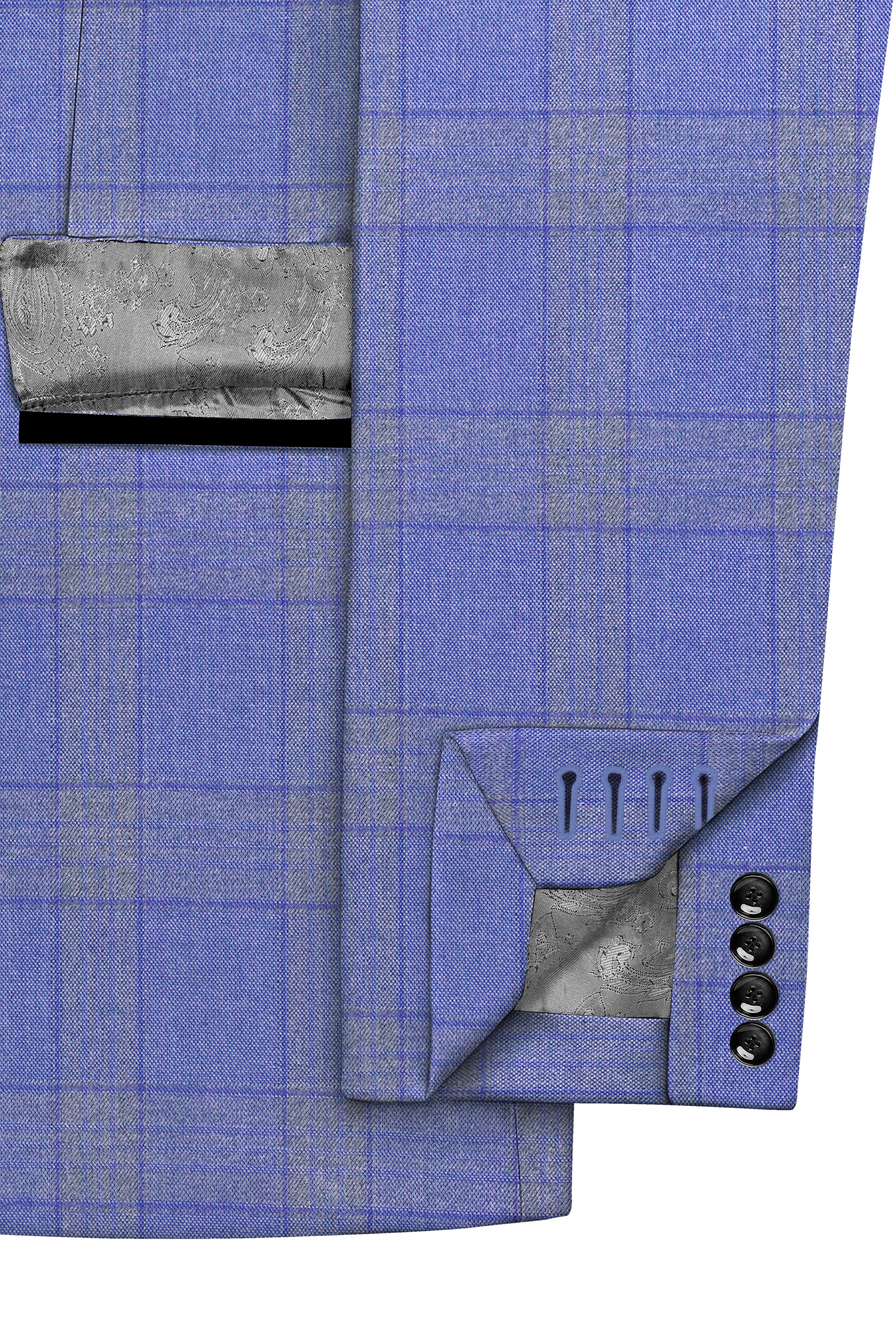 Cobalt-Scampi Blue Plaid Wool Rich Peak Lapel Tuxedo Suit