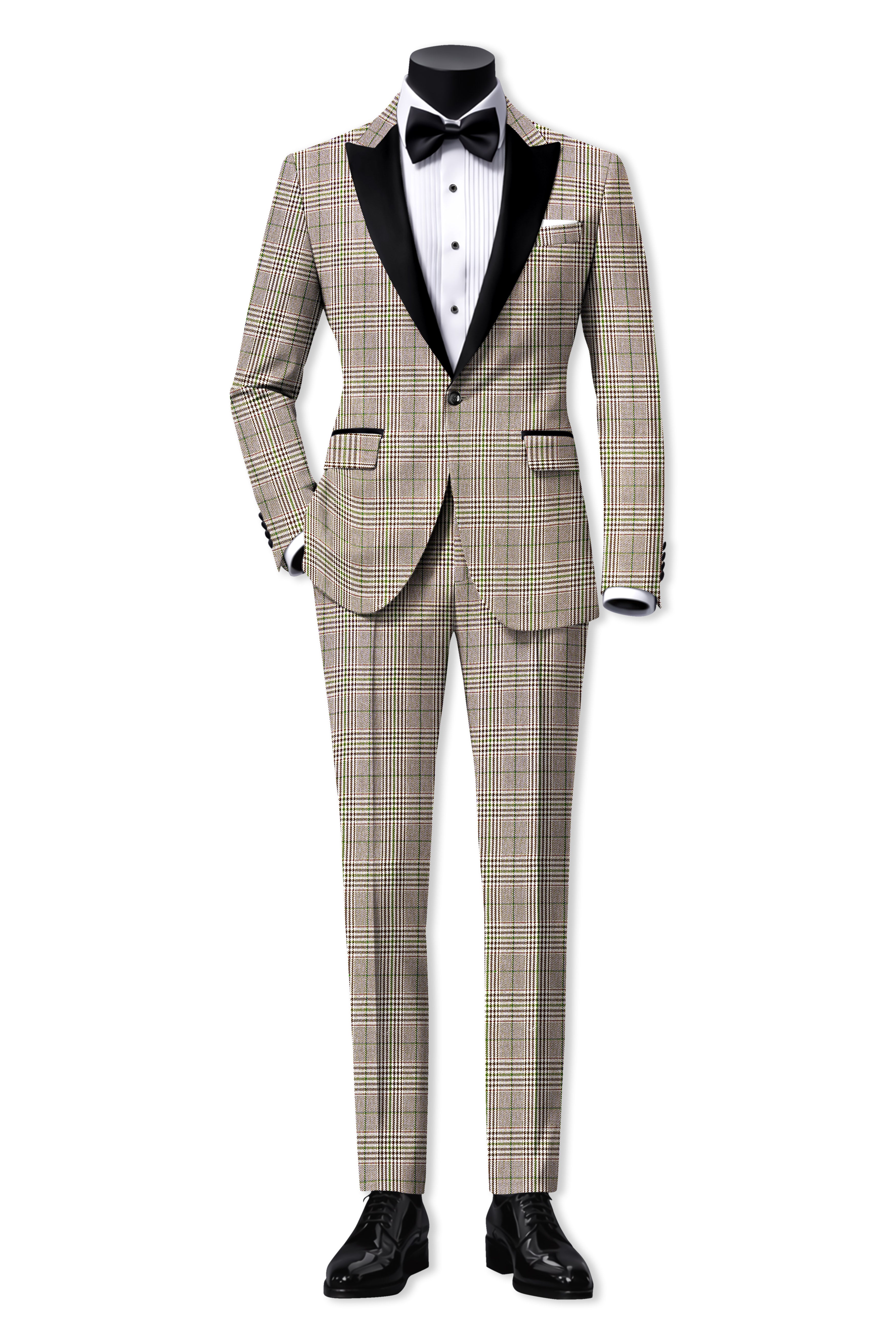 Nawab-Tundora Brown Plaid Wool Rich Peak Lapel Tuxedo Suit ST5457-BKPL-36, ST5457-BKPL-38, ST5457-BKPL-40, ST5457-BKPL-42, ST5457-BKPL-44, ST5457-BKPL-46, ST5457-BKPL-48, ST5457-BKPL-50, ST5457-BKPL-52, ST5457-BKPL-54, ST5457-BKPL-56, ST5457-BKPL-58, ST5457-BKPL-60