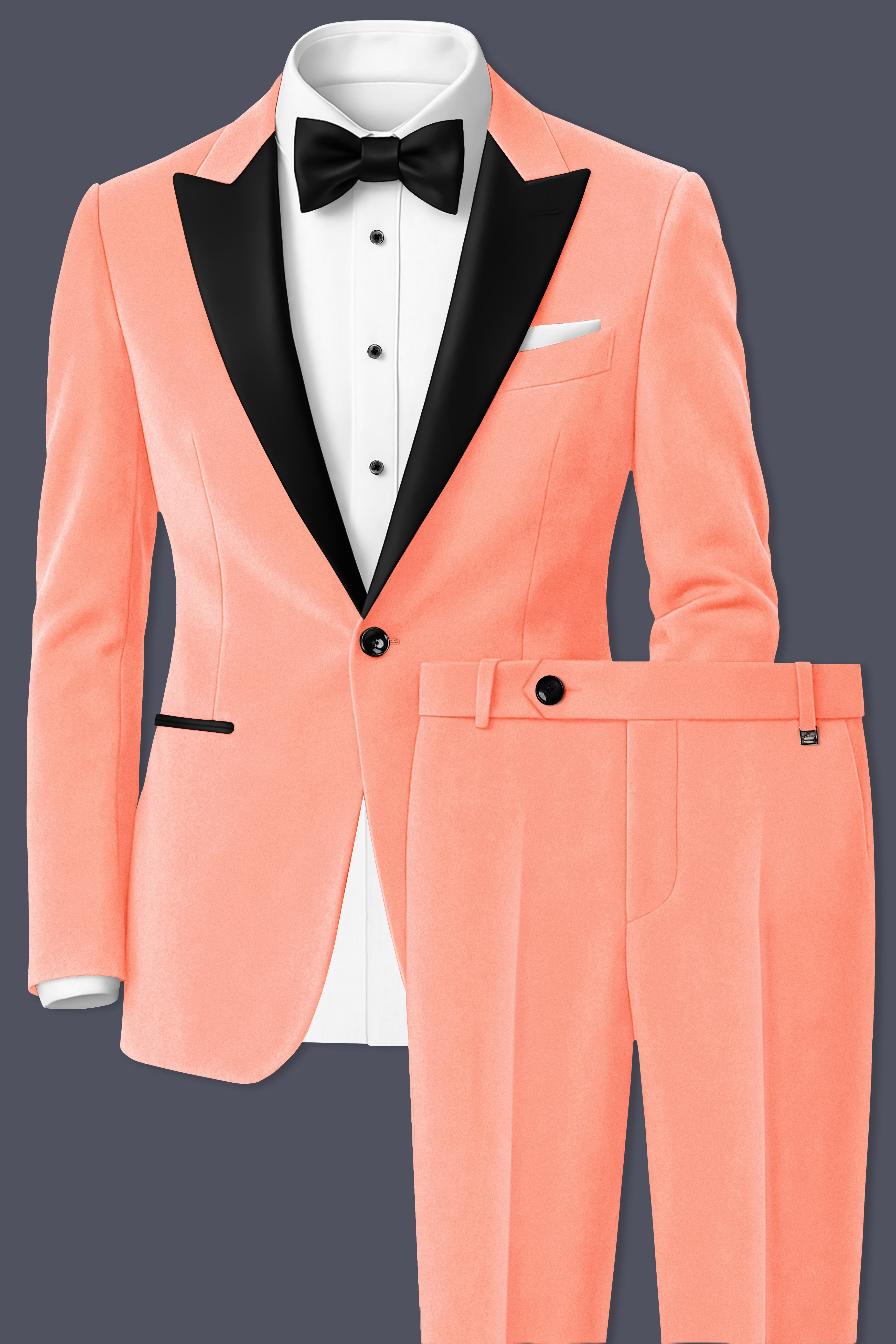 Zyron-Salmon Orange Velvet Peak Lapel Tuxedo Suit