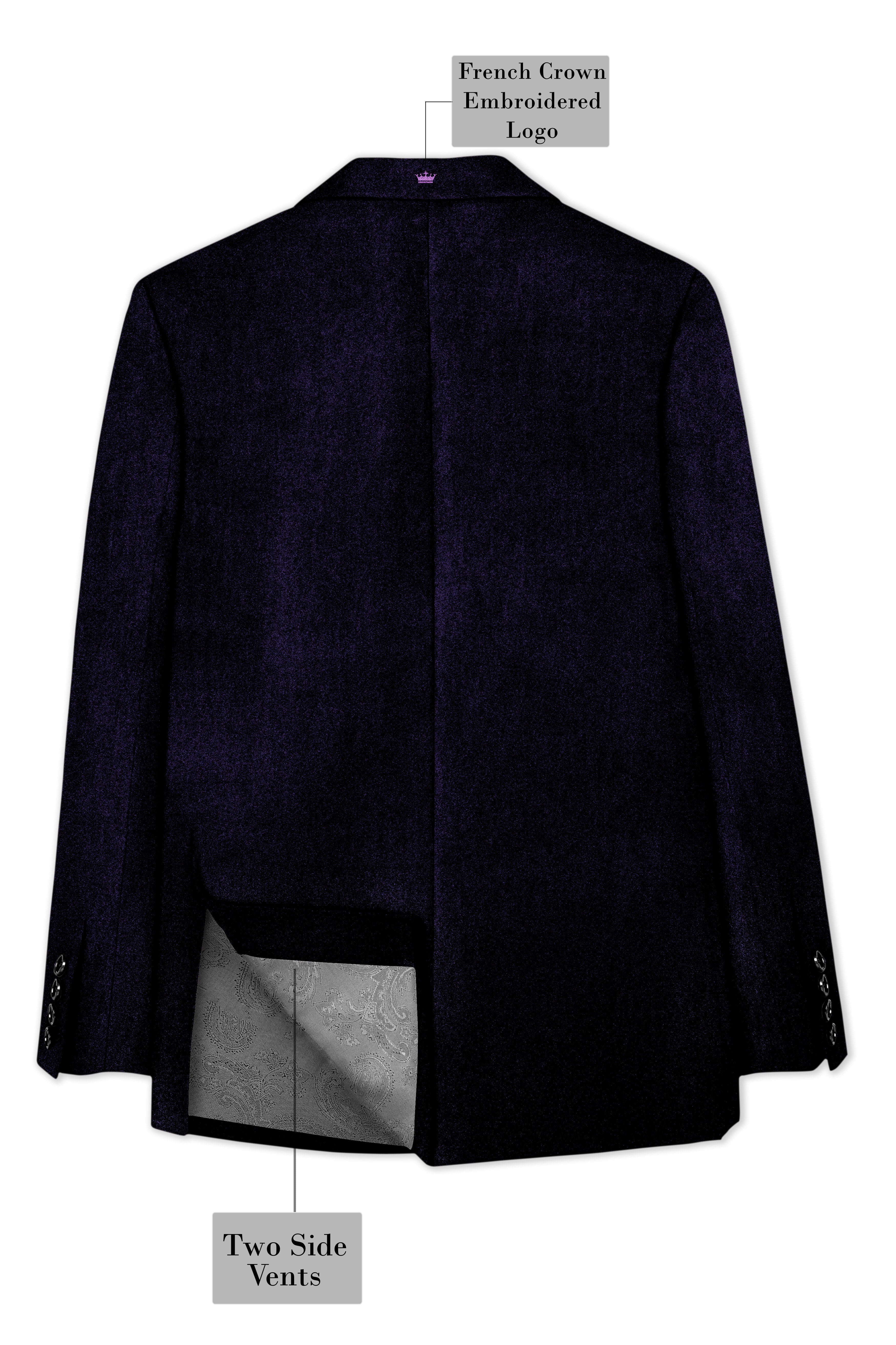 Virelle-Russian Purple Velvet Peak Lapel Tuxedo Suit ST5468-BKPL-36, ST5468-BKPL-38, ST5468-BKPL-40, ST5468-BKPL-42, ST5468-BKPL-44, ST5468-BKPL-46, ST5468-BKPL-48, ST5468-BKPL-50, ST5468-BKPL-52, ST5468-BKPL-54, ST5468-BKPL-56, ST5468-BKPL-58, ST5468-BKPL-60