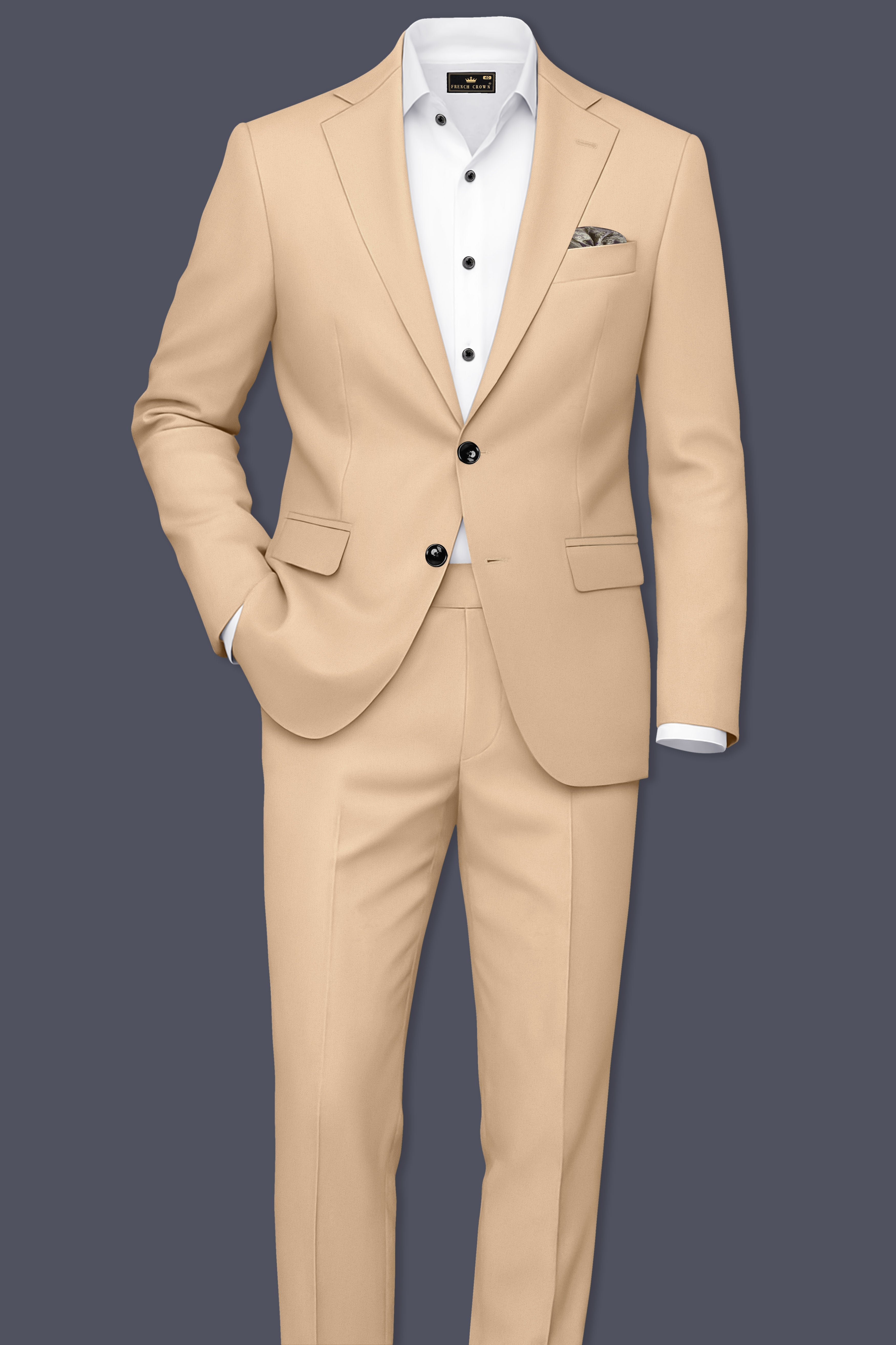 Ecru-Cashmere Cream Slight Stretch Subtle Sheen Poly-Viscose Single Breasted Suit