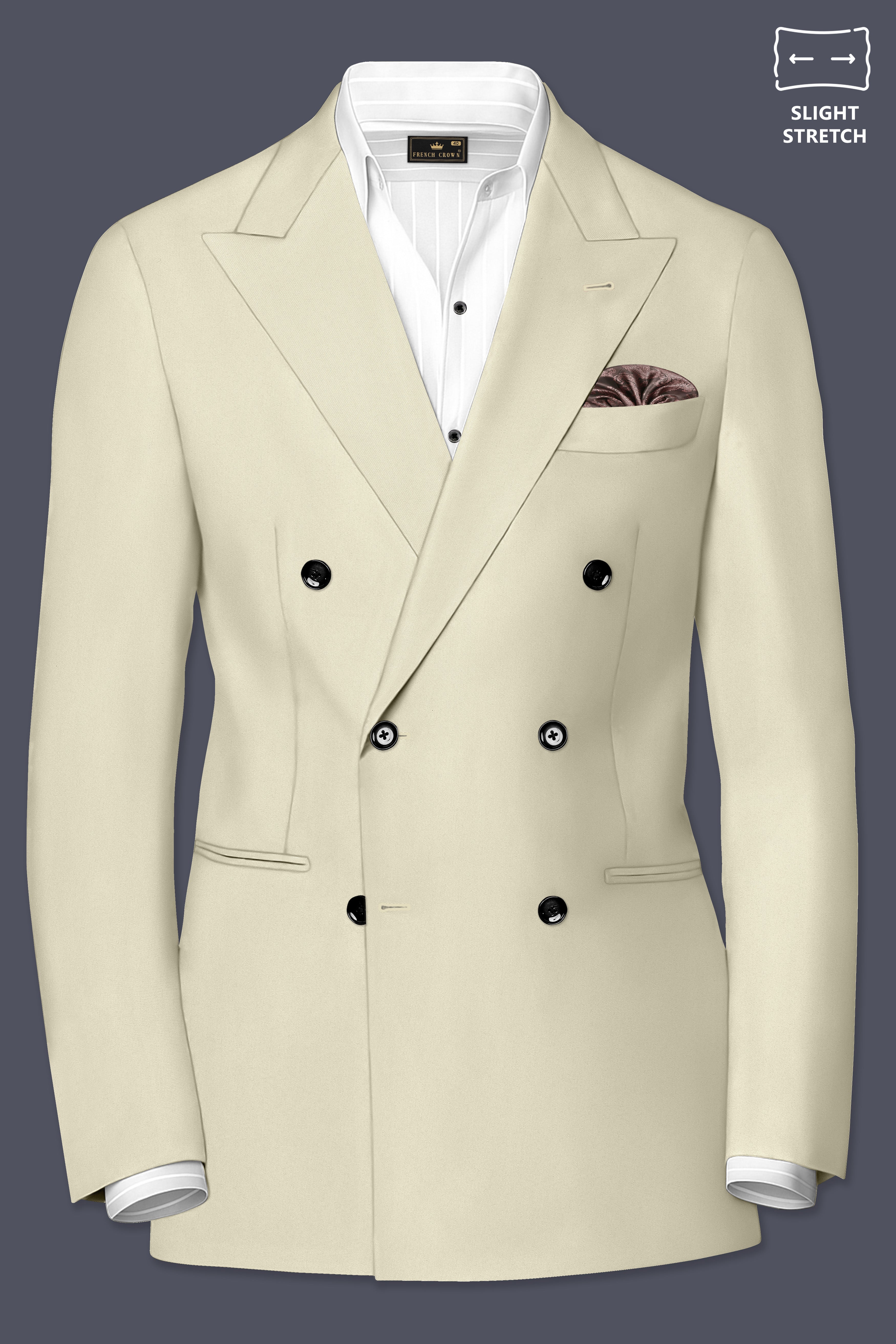 Ivory-Sisal Cream Slight Stretch Subtle Sheen Poly-Viscose Double Breasted Suit ST5485-DB-36, ST5485-DB-38, ST5485-DB-40, ST5485-DB-42, ST5485-DB-44, ST5485-DB-46, ST5485-DB-48, ST5485-DB-50, ST5485-DB-52, ST5485-DB-54, ST5485-DB-56, ST5485-DB-58, ST5485-DB-60