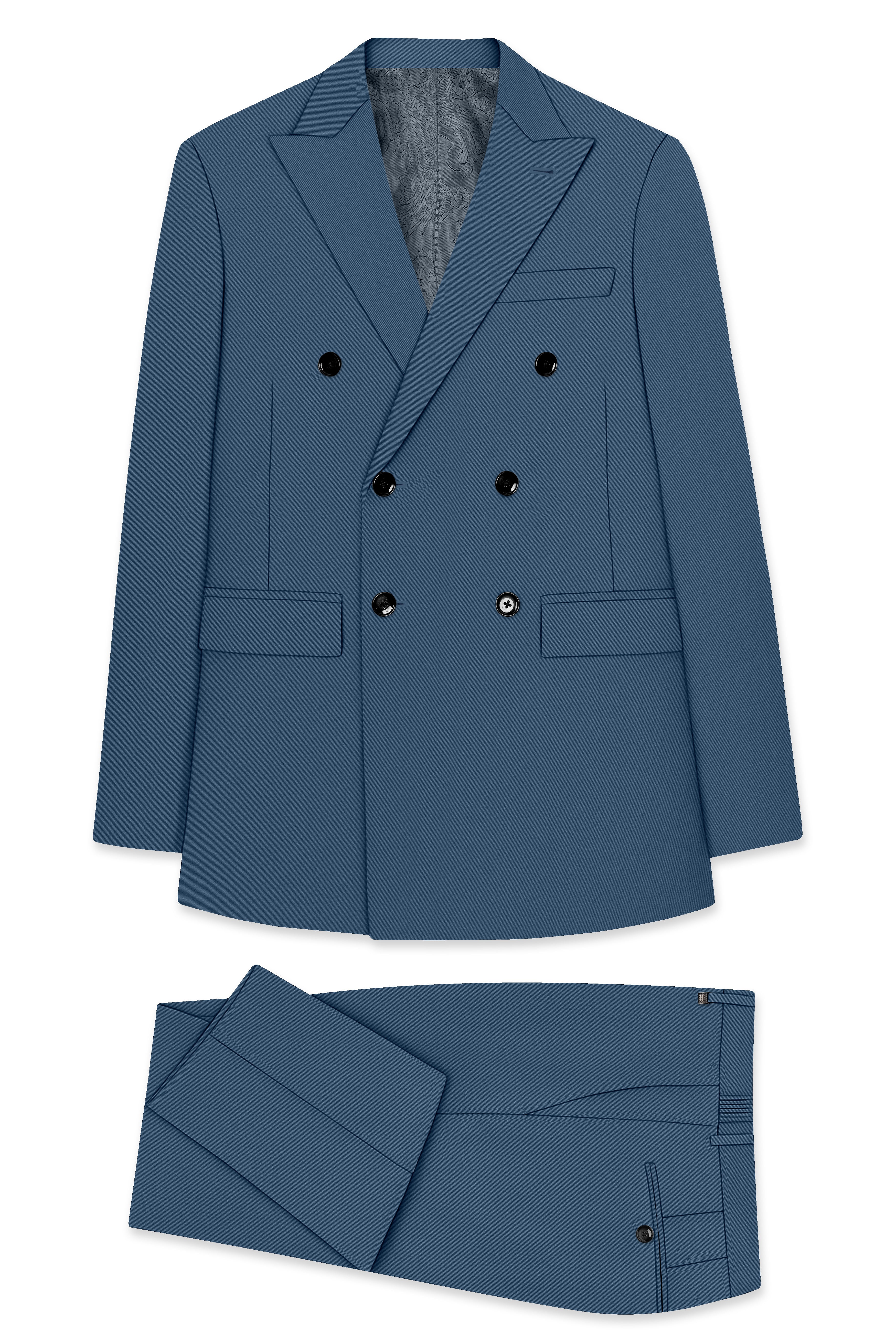 Azure-Nile Blue Slight Stretch Subtle Sheen Poly-Viscose Double Breasted Suit