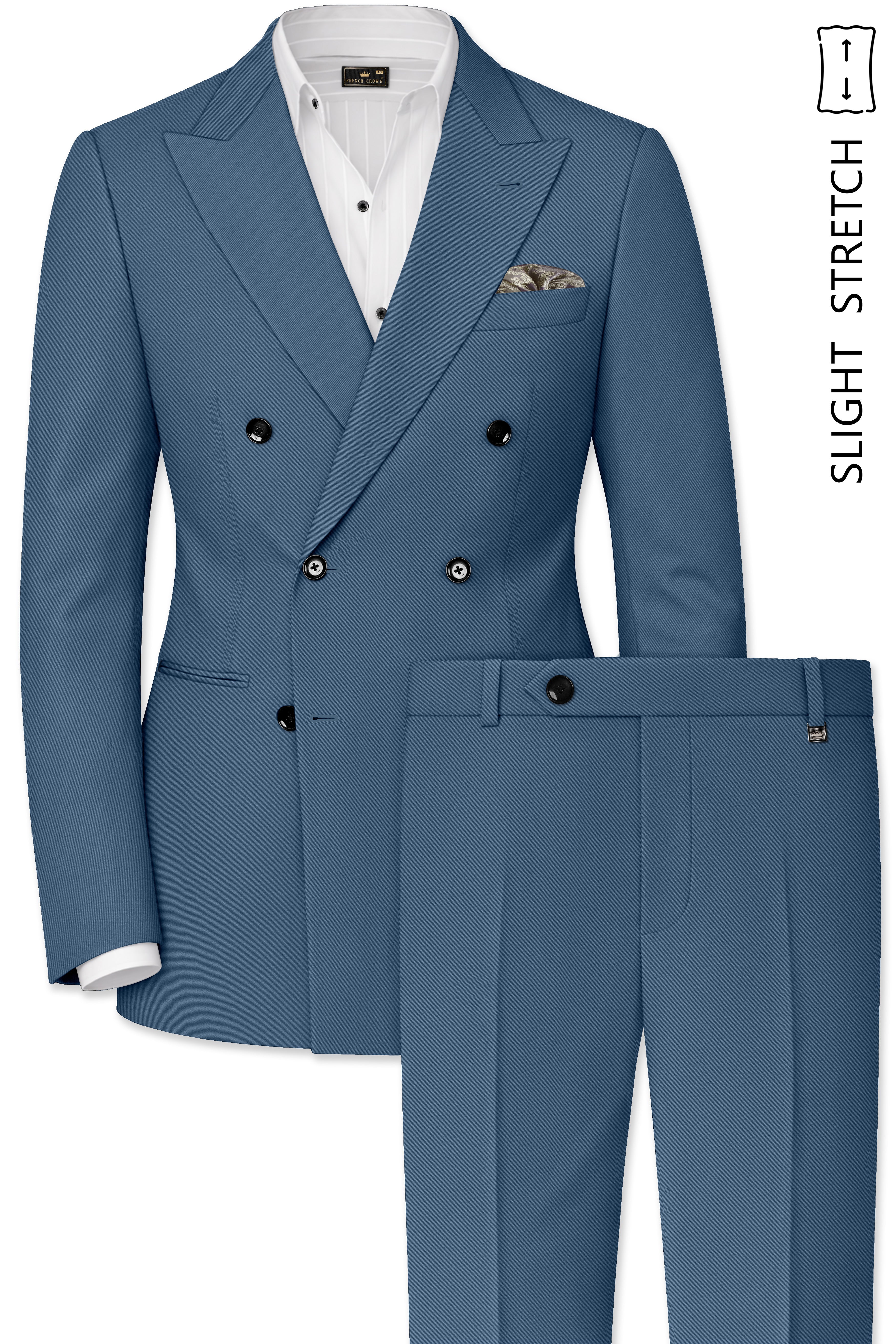 Azure-Nile Blue Slight Stretch Subtle Sheen Poly-Viscose Double Breasted Suit