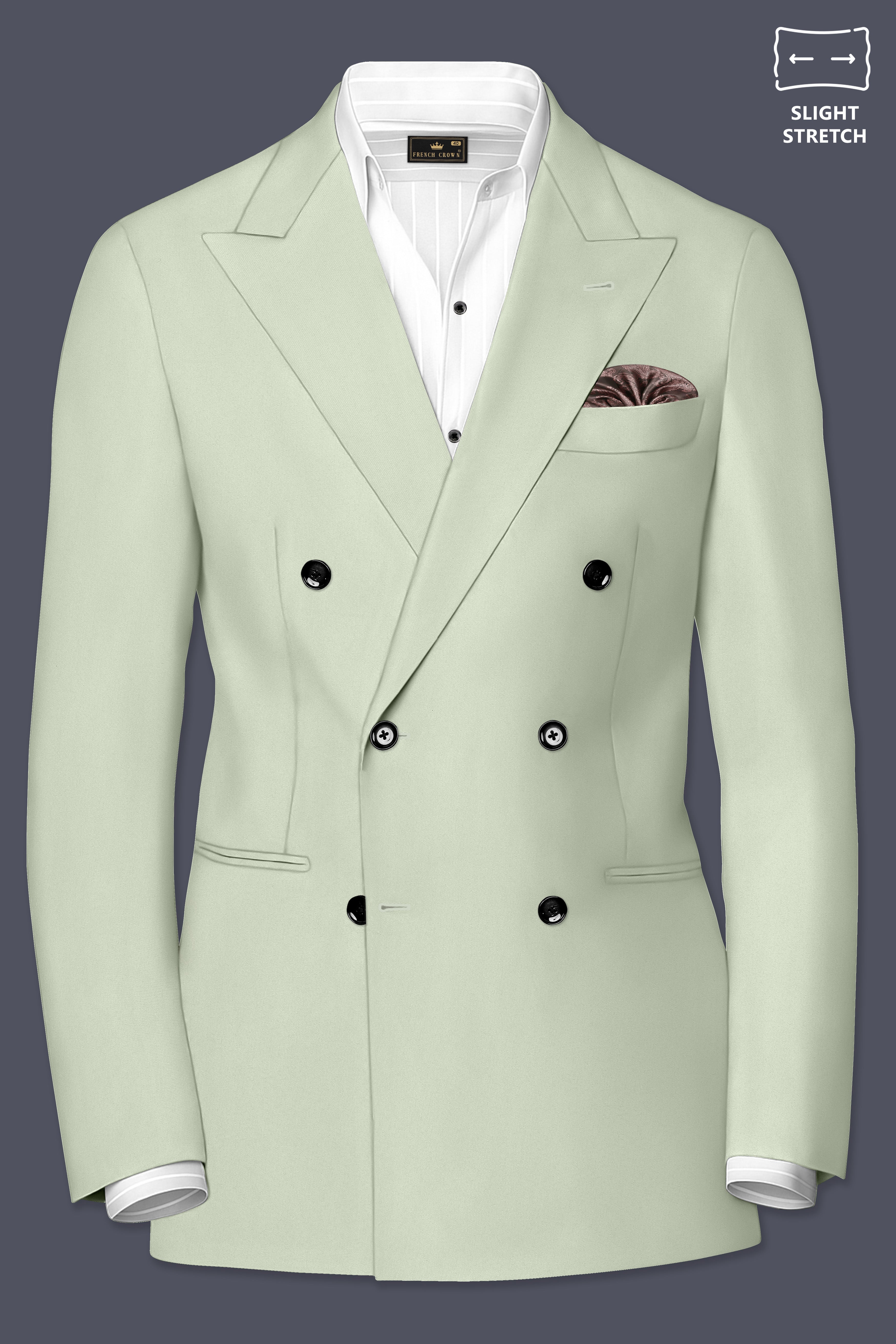 Breeze-Mint Green Slight Stretch Subtle Sheen Poly-Viscose Double Breasted Suit