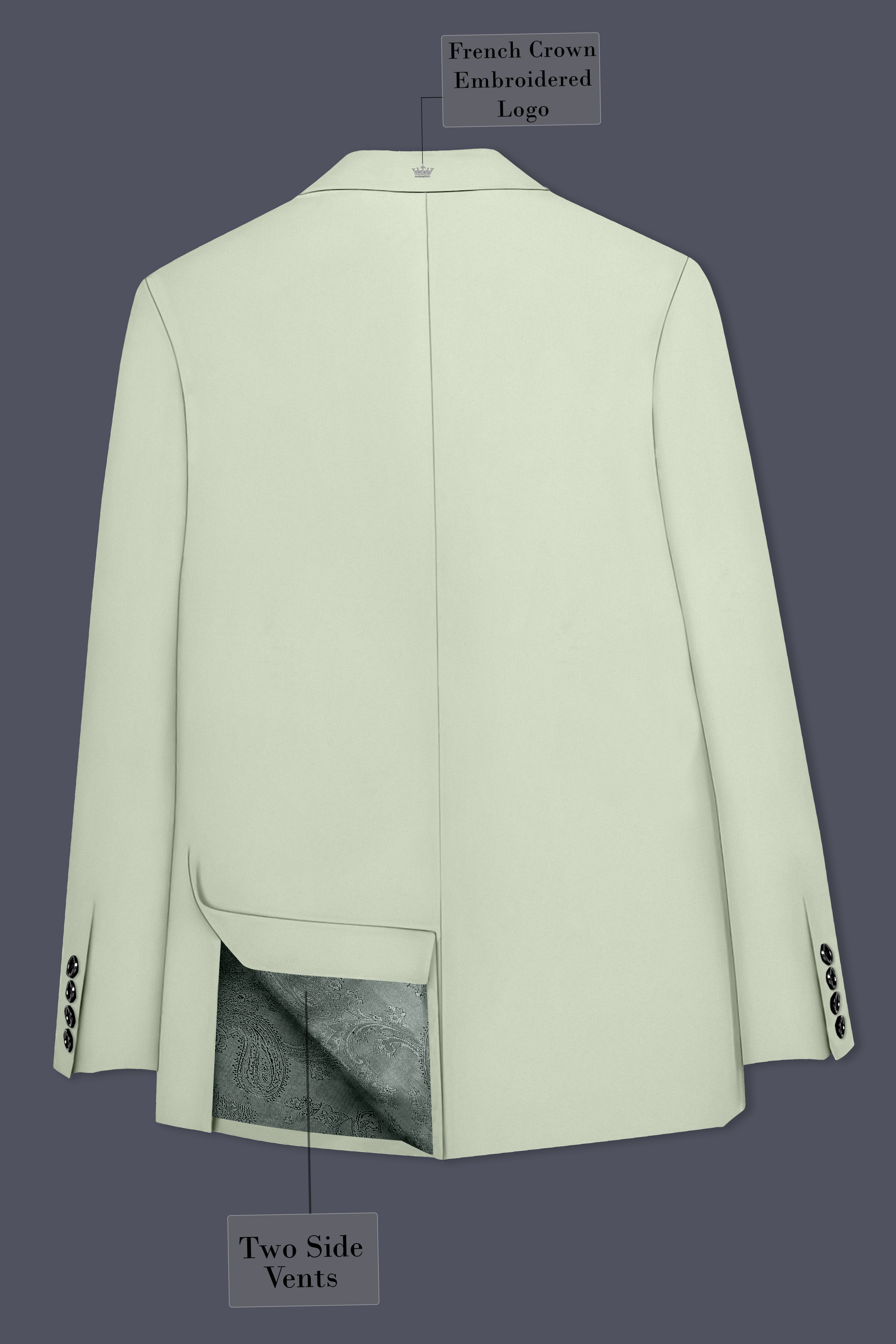 Breeze-Mint Green Slight Stretch Subtle Sheen Poly-Viscose Double Breasted Suit