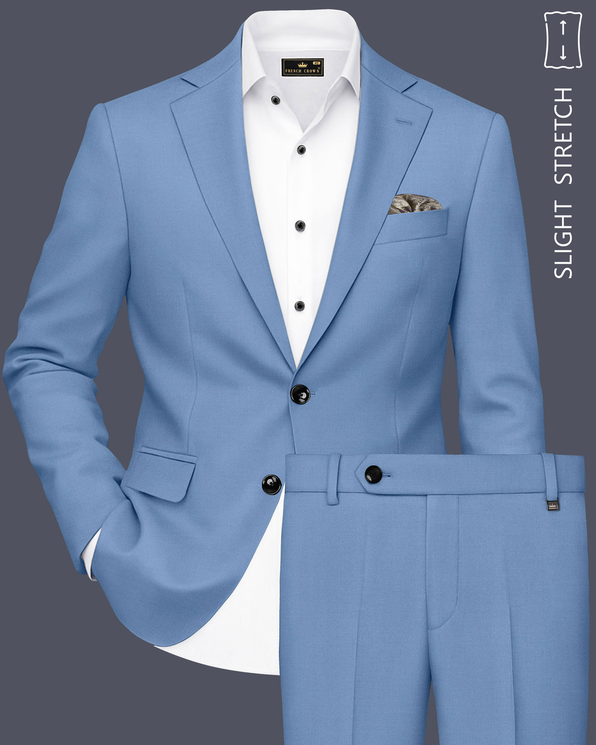 Azure-Glaucous Blue Solid Premium Wool Rich Single Breasted Suit For Men.