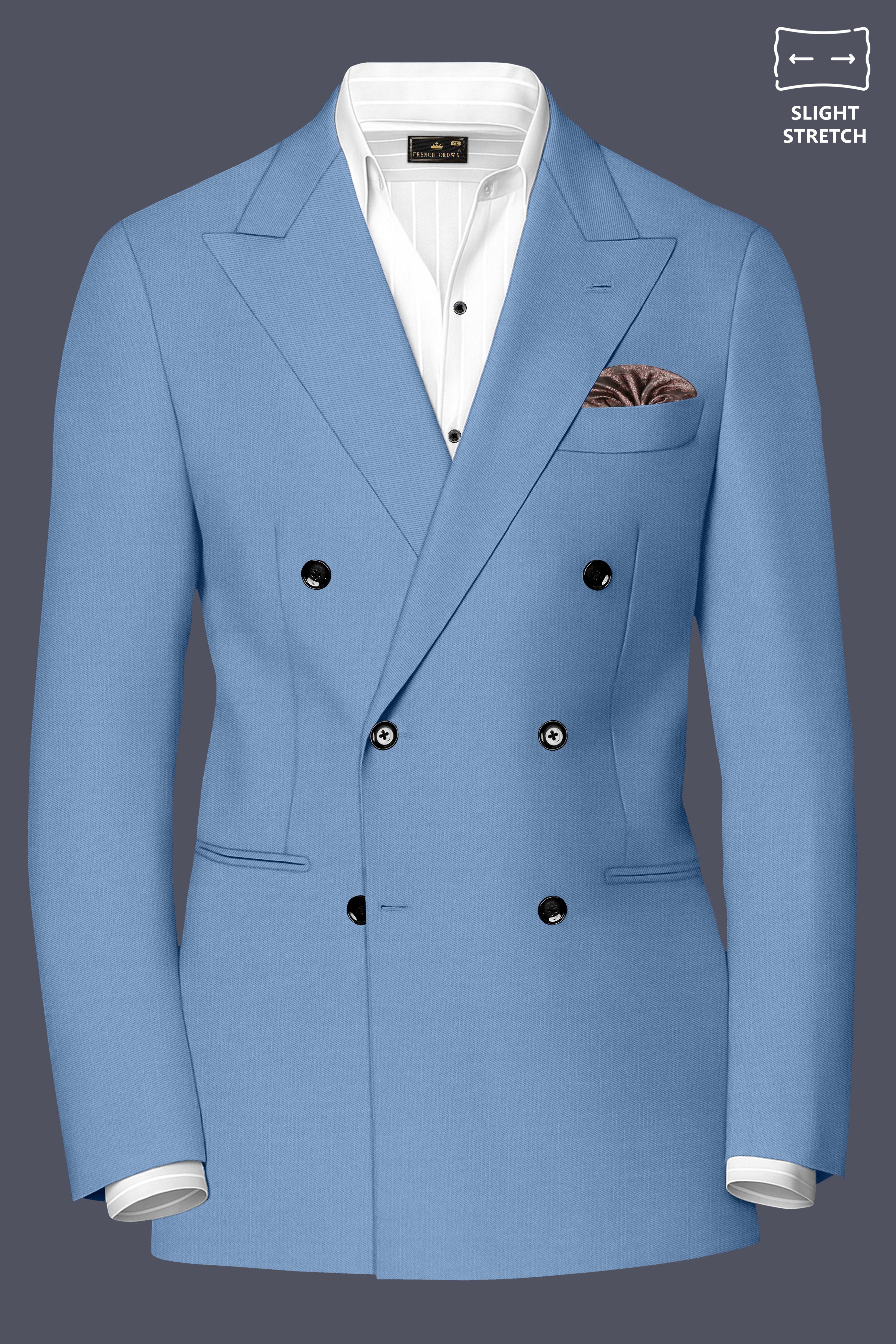 Azure-Glaucous Blue Wool Rich Slight Stretch Double Breasted Suit ST5508-DB-36, ST5508-DB-38, ST5508-DB-40, ST5508-DB-42, ST5508-DB-44, ST5508-DB-46, ST5508-DB-48, ST5508-DB-50, ST5508-DB-52, ST5508-DB-54, ST5508-DB-56, ST5508-DB-58, ST5508-DB-60