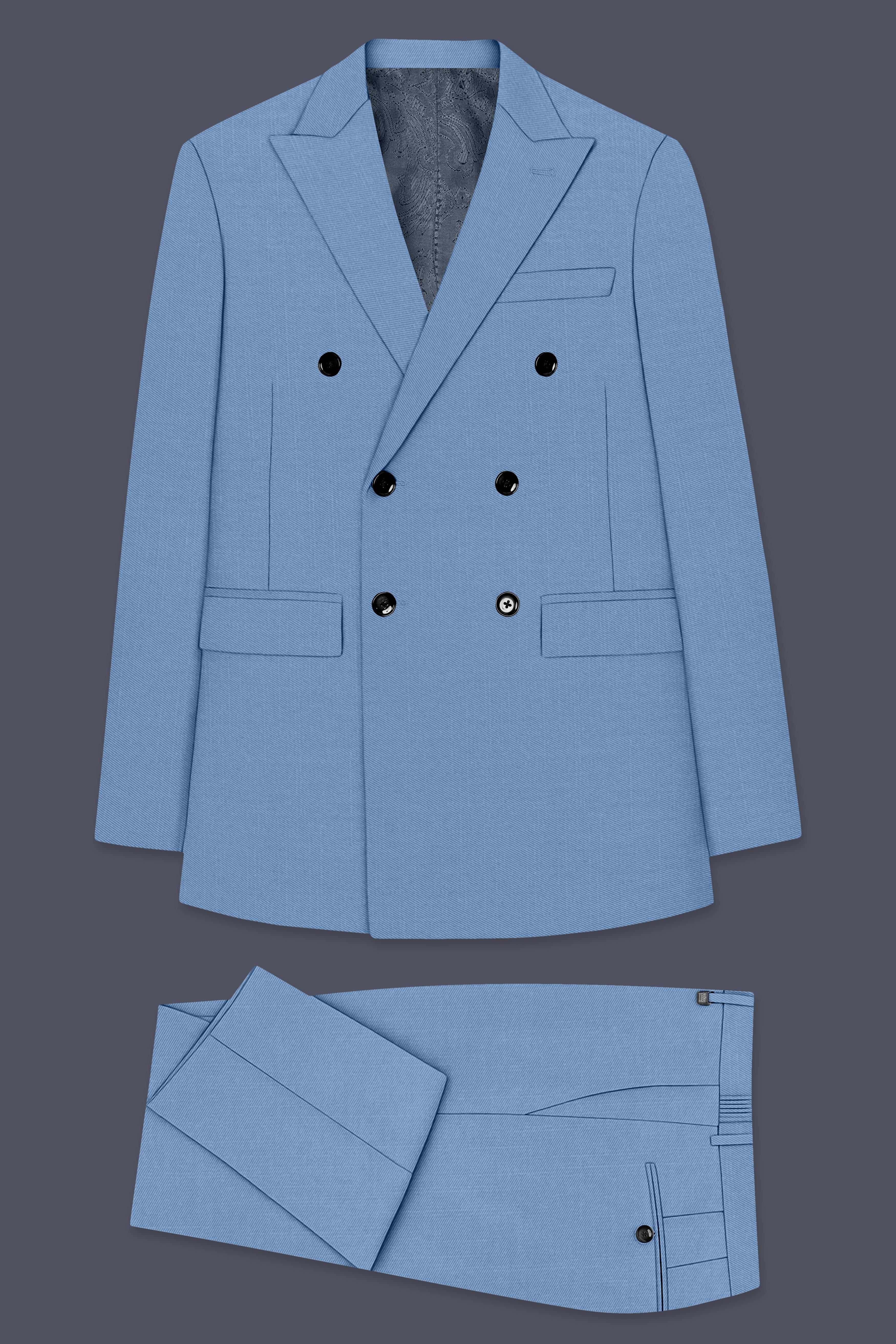 Azure-Glaucous Blue Wool Rich Slight Stretch Double Breasted Suit ST5508-DB-36, ST5508-DB-38, ST5508-DB-40, ST5508-DB-42, ST5508-DB-44, ST5508-DB-46, ST5508-DB-48, ST5508-DB-50, ST5508-DB-52, ST5508-DB-54, ST5508-DB-56, ST5508-DB-58, ST5508-DB-60