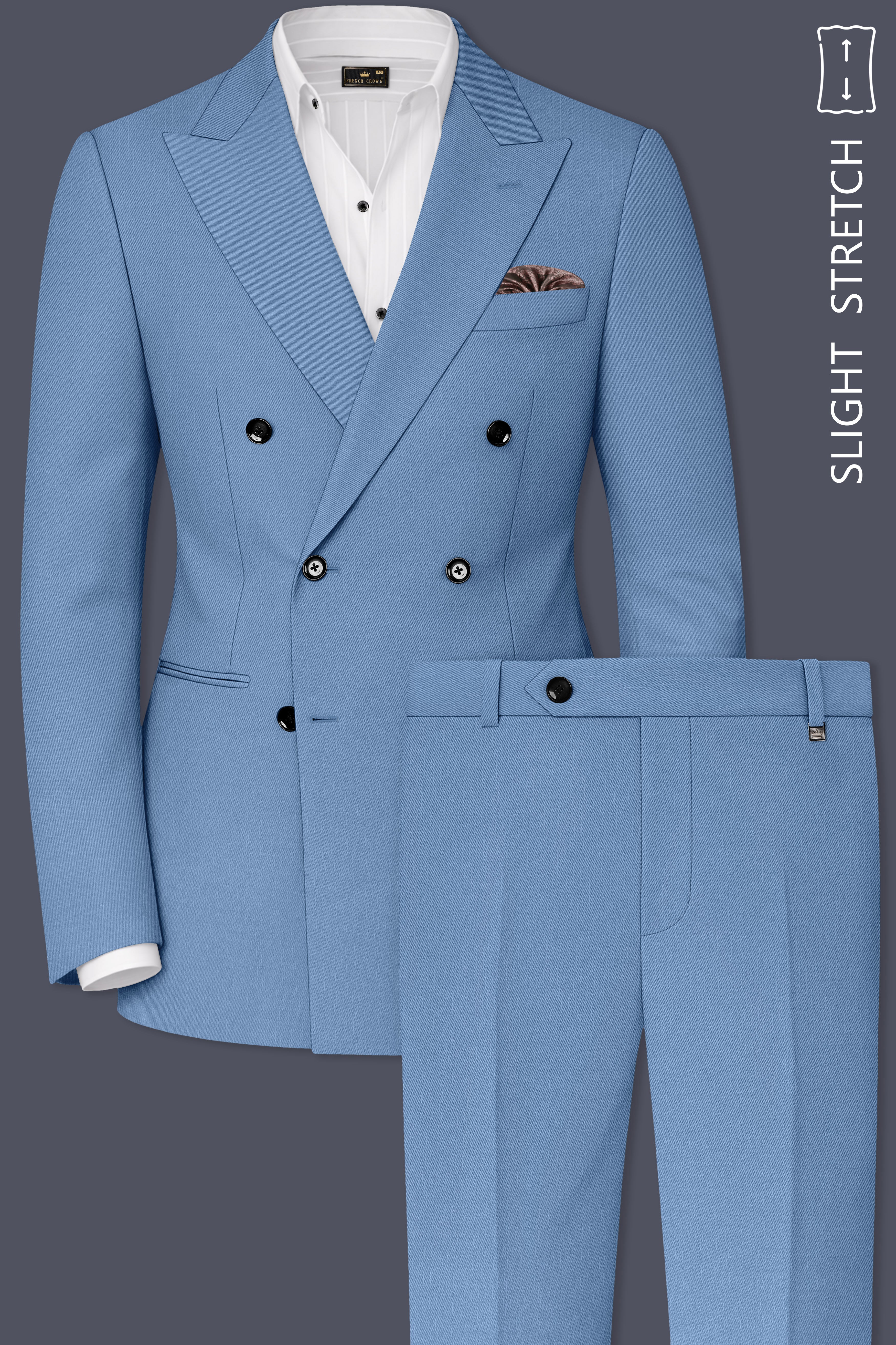 Azure-Glaucous Blue Wool Rich Slight Stretch Double Breasted Suit