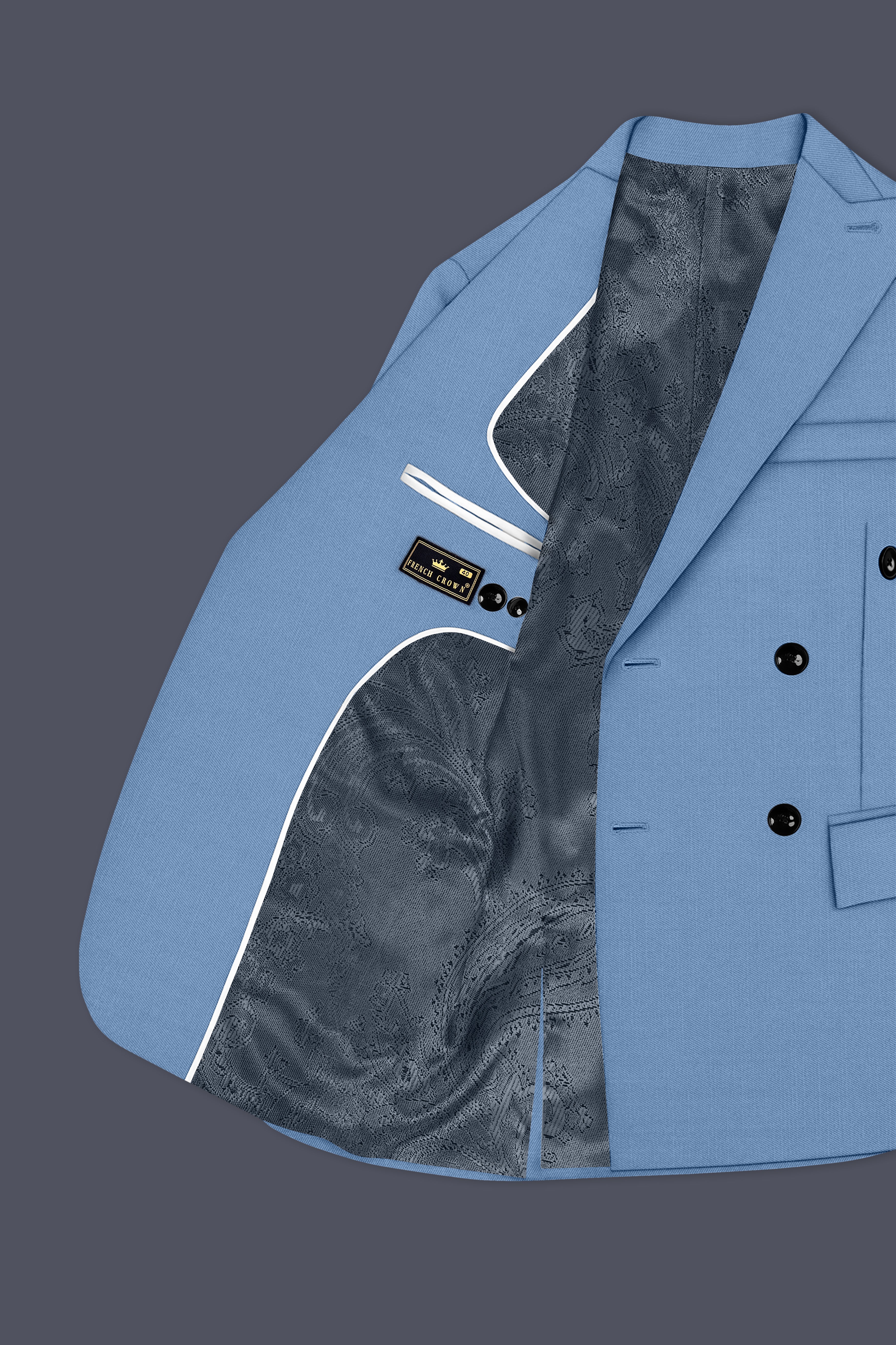 Azure-Glaucous Blue Wool Rich Slight Stretch Double Breasted Suit ST5508-DB-36, ST5508-DB-38, ST5508-DB-40, ST5508-DB-42, ST5508-DB-44, ST5508-DB-46, ST5508-DB-48, ST5508-DB-50, ST5508-DB-52, ST5508-DB-54, ST5508-DB-56, ST5508-DB-58, ST5508-DB-60
