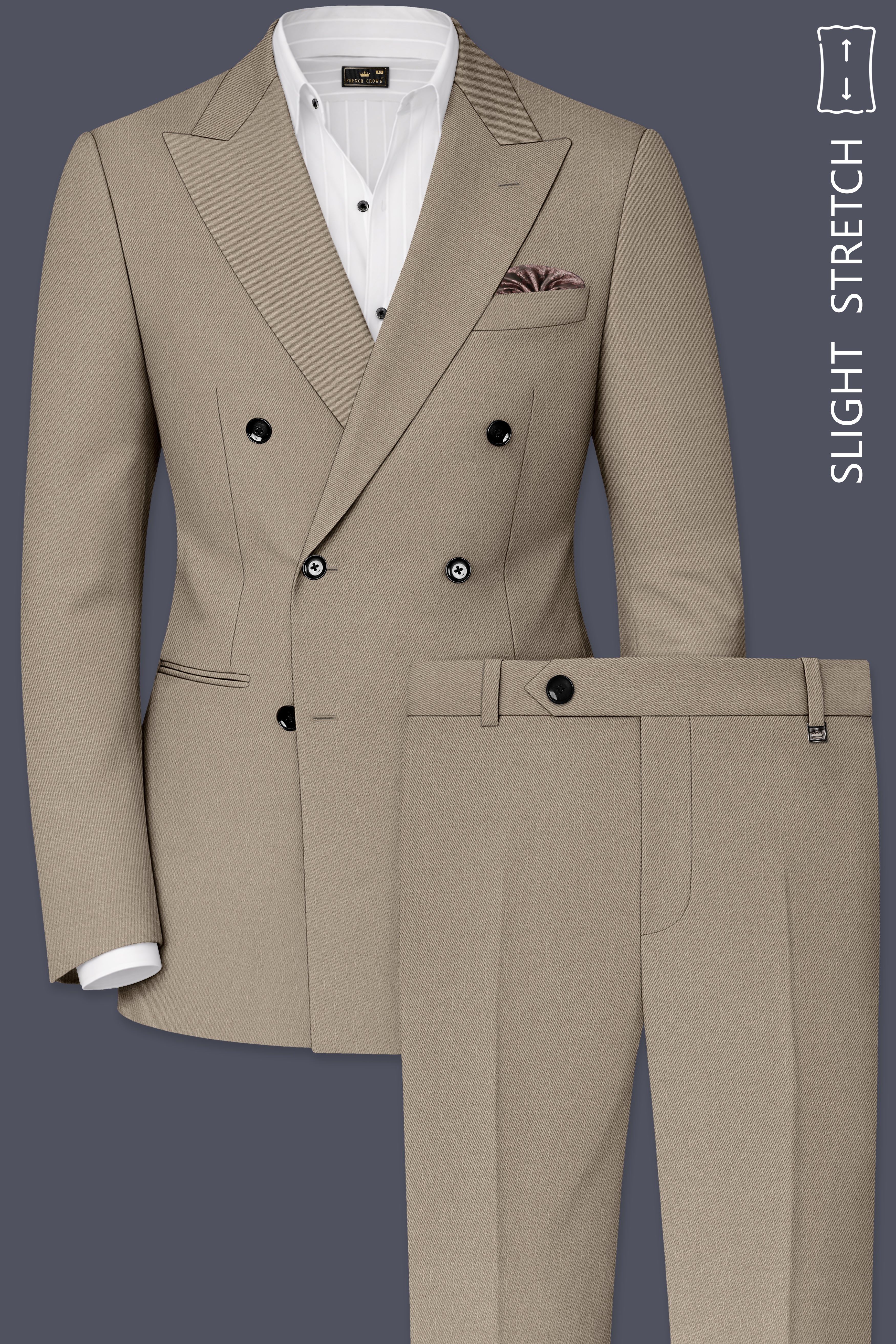 Umber-Stonewall Brown Wool Rich Slight Stretch Double Breasted Suit