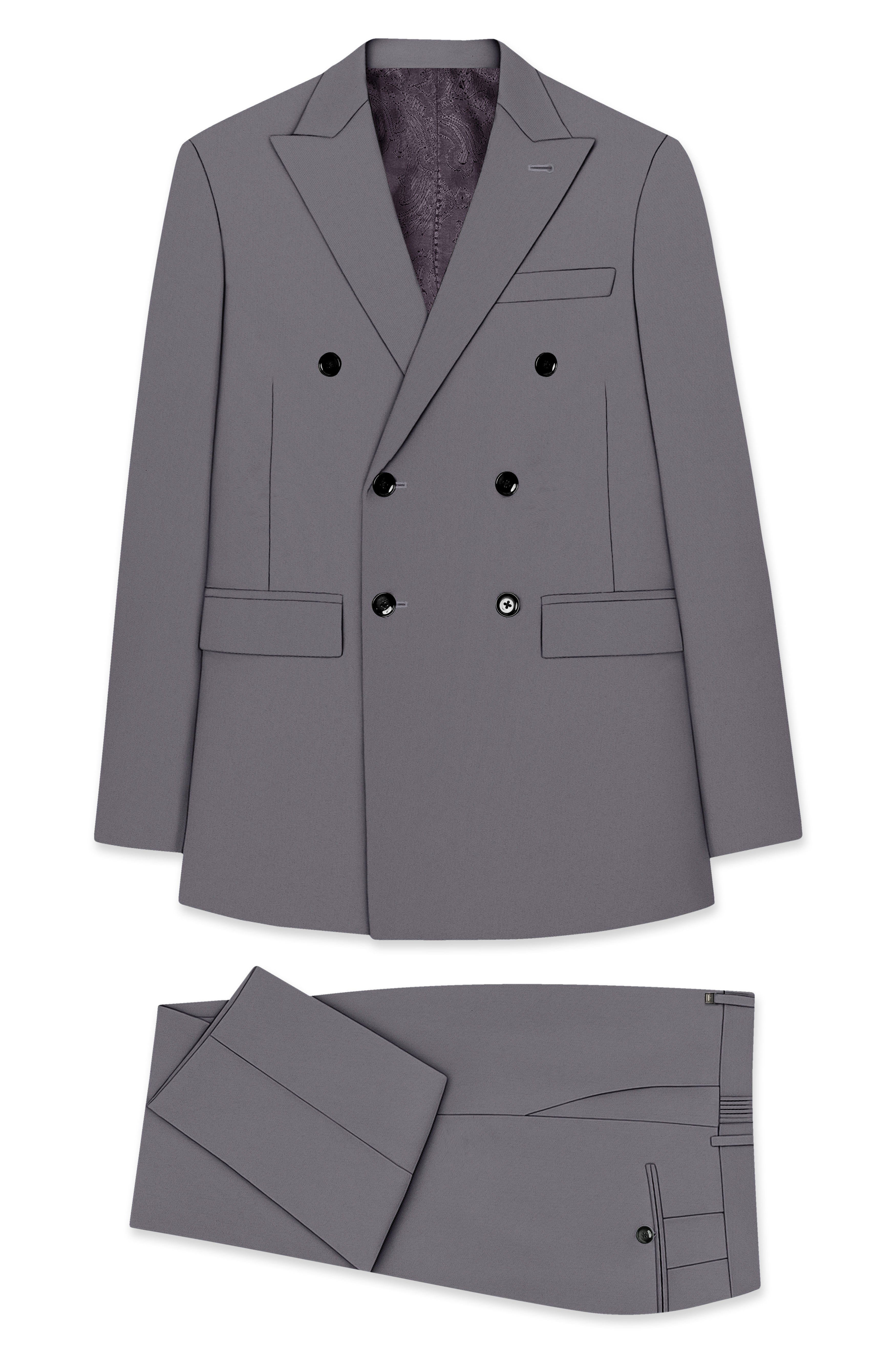 Veltrix-Fuscous Gray Slight Stretch Subtle Sheen Poly-Viscose Double Breasted Suit ST5524-DB-36, ST5524-DB-38, ST5524-DB-40, ST5524-DB-42, ST5524-DB-44, ST5524-DB-46, ST5524-DB-48, ST5524-DB-50, ST5524-DB-52, ST5524-DB-54, ST5524-DB-56, ST5524-DB-58, ST5524-DB-60