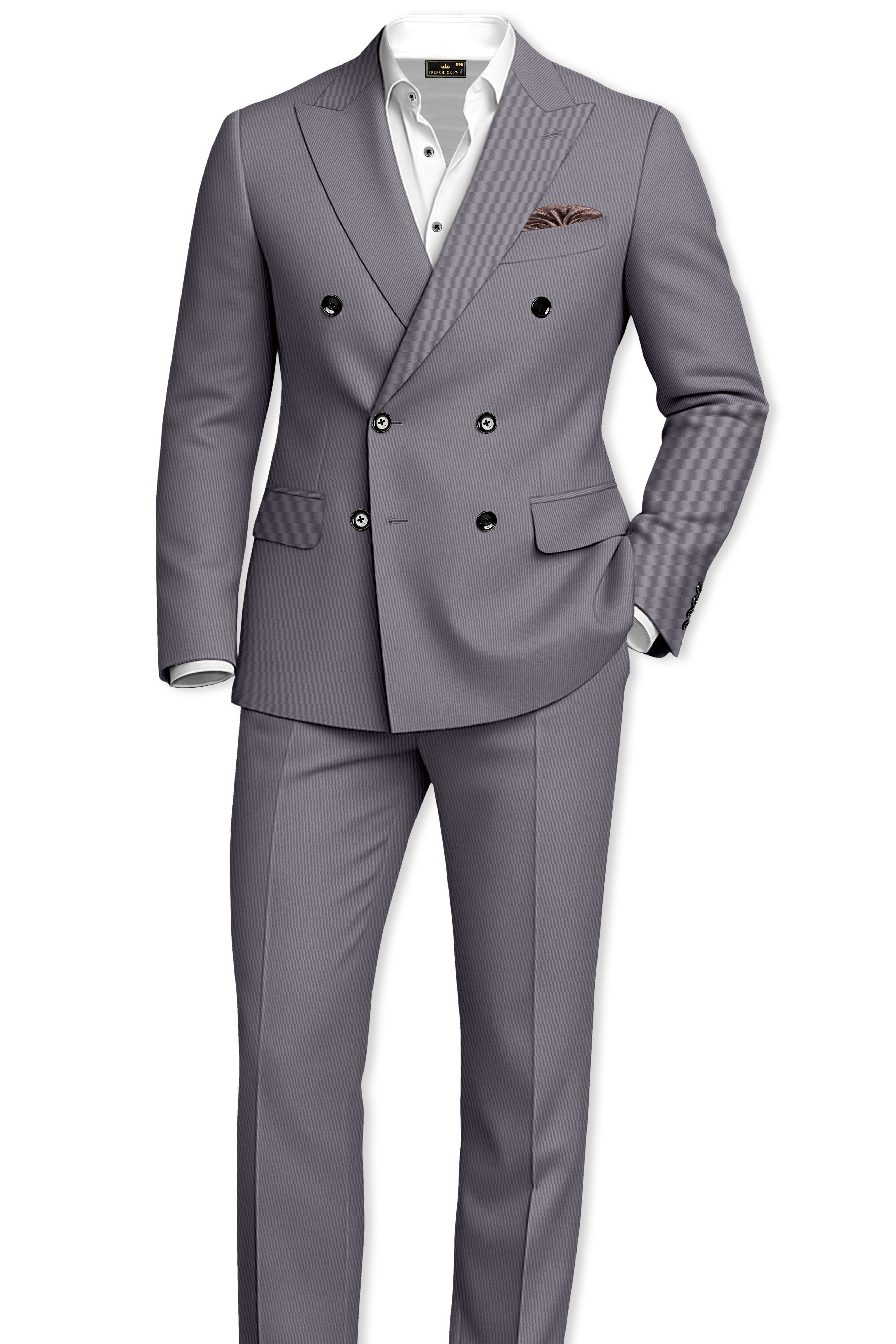 Veltrix-Fuscous Gray Slight Stretch Subtle Sheen Poly-Viscose Double Breasted Suit ST5524-DB-36, ST5524-DB-38, ST5524-DB-40, ST5524-DB-42, ST5524-DB-44, ST5524-DB-46, ST5524-DB-48, ST5524-DB-50, ST5524-DB-52, ST5524-DB-54, ST5524-DB-56, ST5524-DB-58, ST5524-DB-60