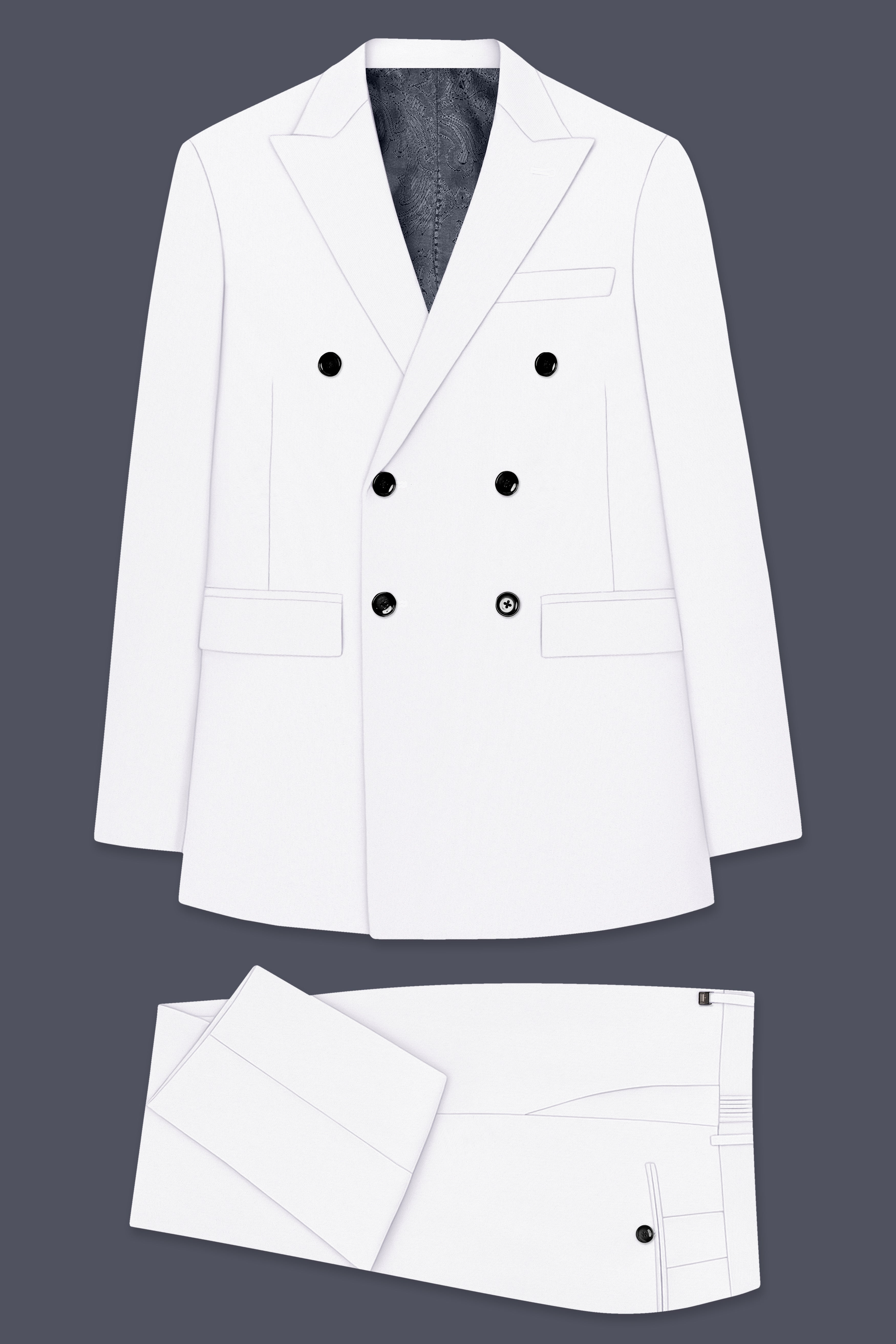 Aurello-Bright White Slight Stretch Subtle Sheen Poly-Viscose Double Breasted Suit