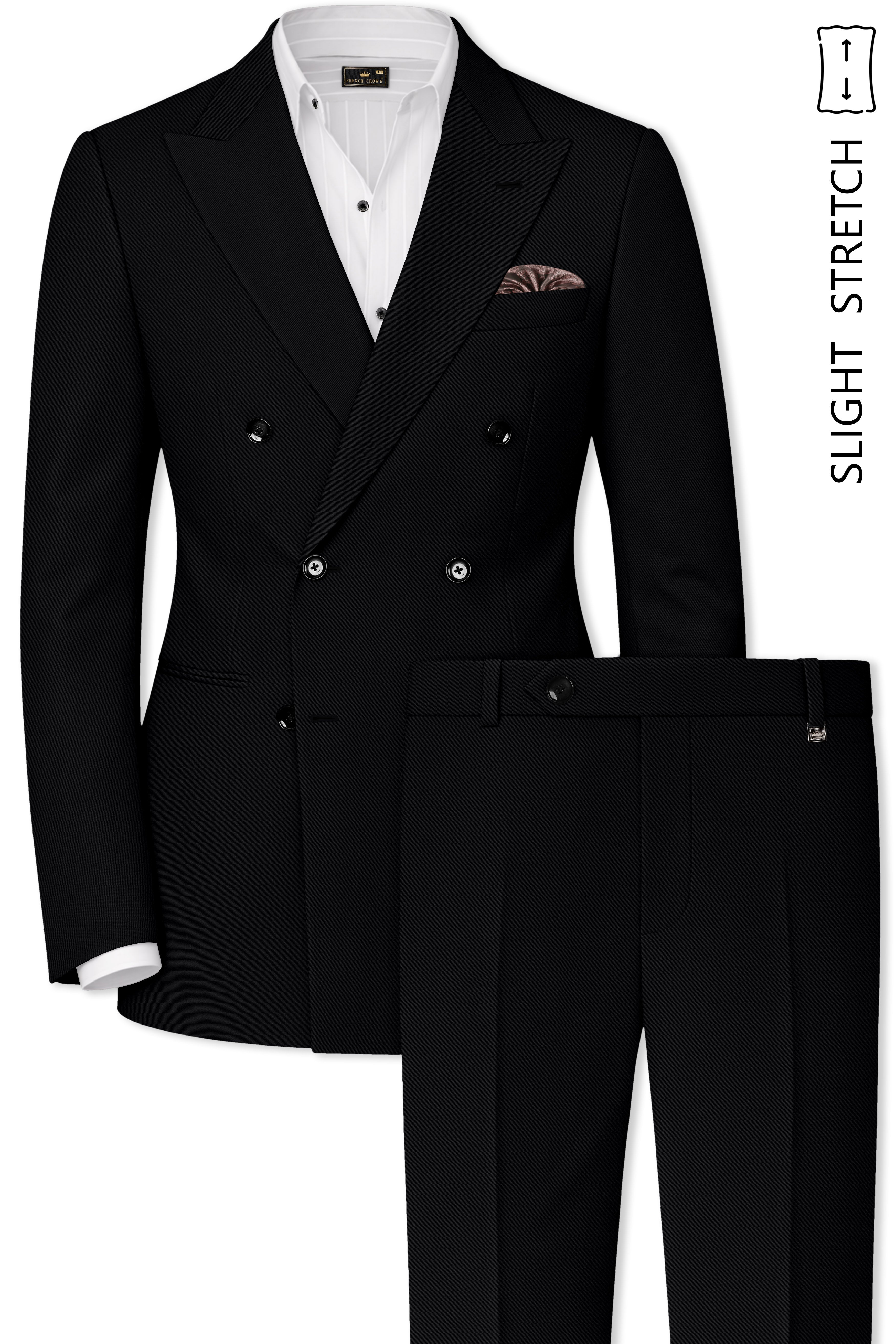 Obsidar-Jade Black Slight Stretch Subtle Sheen Poly-Viscose Double Breasted Suit