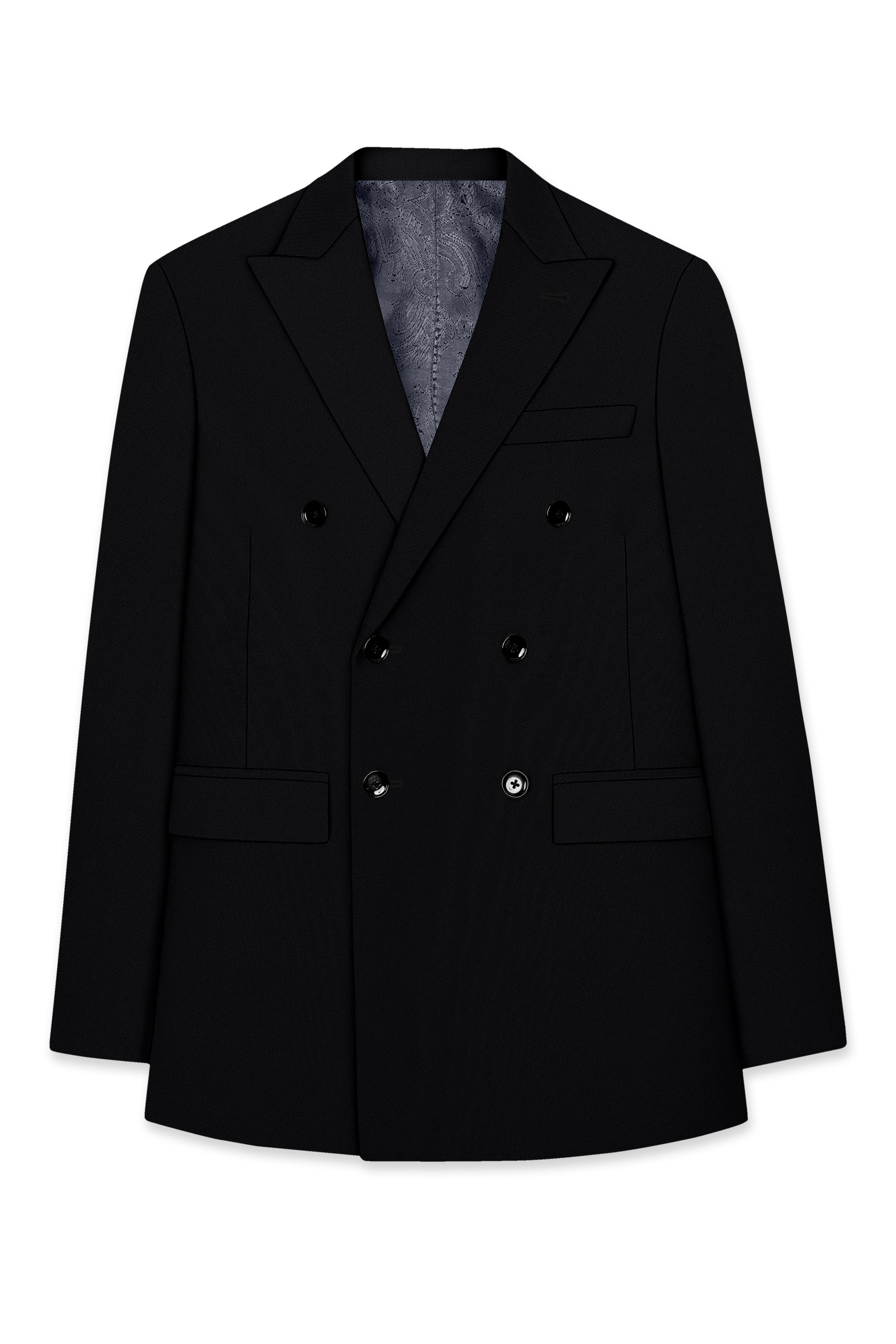 Obsidar-Jade Black Slight Stretch Subtle Sheen Poly-Viscose Double Breasted Suit ST5526-DB-36, ST5526-DB-38, ST5526-DB-40, ST5526-DB-42, ST5526-DB-44, ST5526-DB-46, ST5526-DB-48, ST5526-DB-50, ST5526-DB-52, ST5526-DB-54, ST5526-DB-56, ST5526-DB-58, ST5526-DB-60