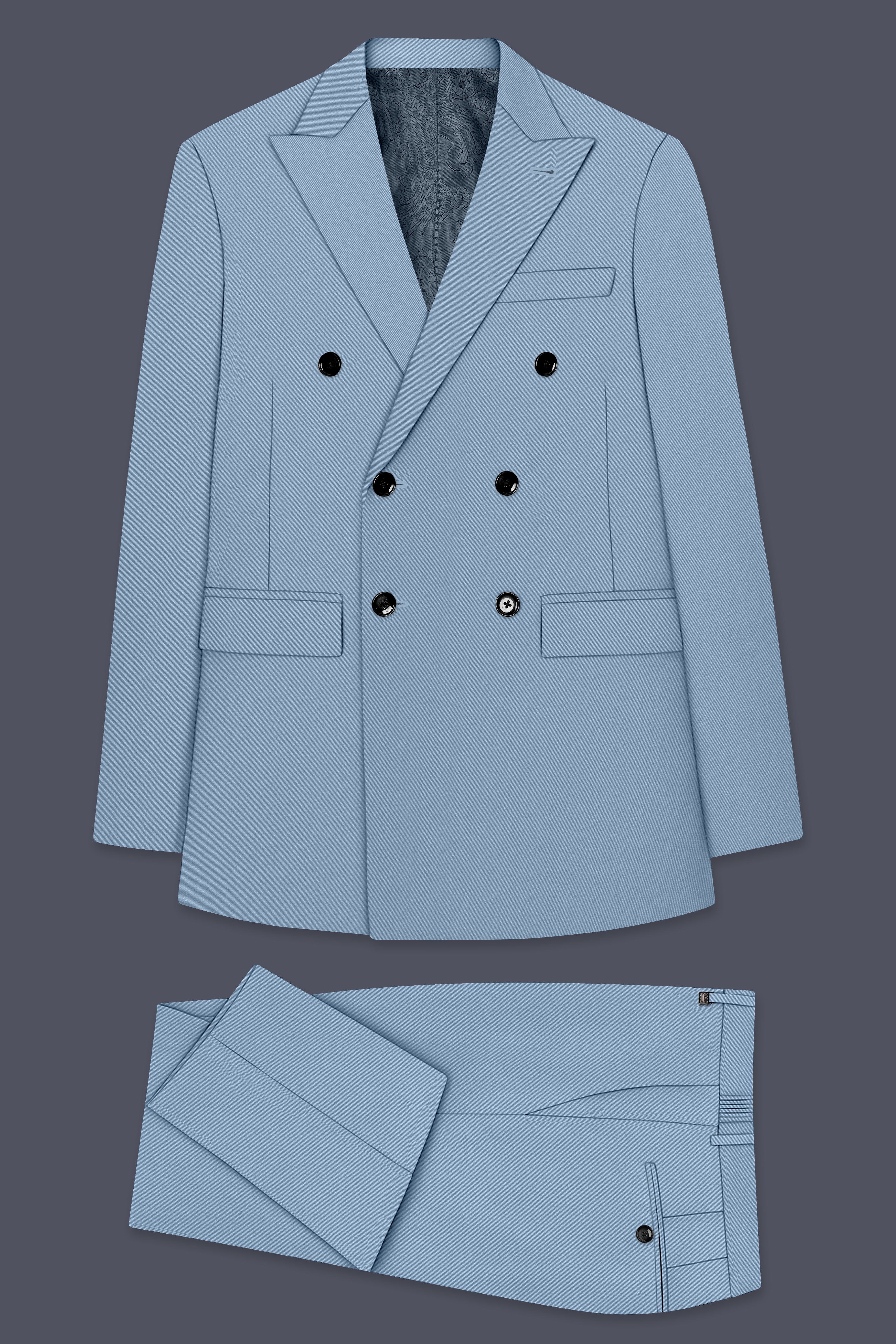 Velcian-Lynch Blue Slight Stretch Subtle Sheen Poly-Viscose Double Breasted Suit ST5529-DB-36, ST5529-DB-38, ST5529-DB-40, ST5529-DB-42, ST5529-DB-44, ST5529-DB-46, ST5529-DB-48, ST5529-DB-50, ST5529-DB-52, ST5529-DB-54, ST5529-DB-56, ST5529-DB-58, ST5529-DB-60