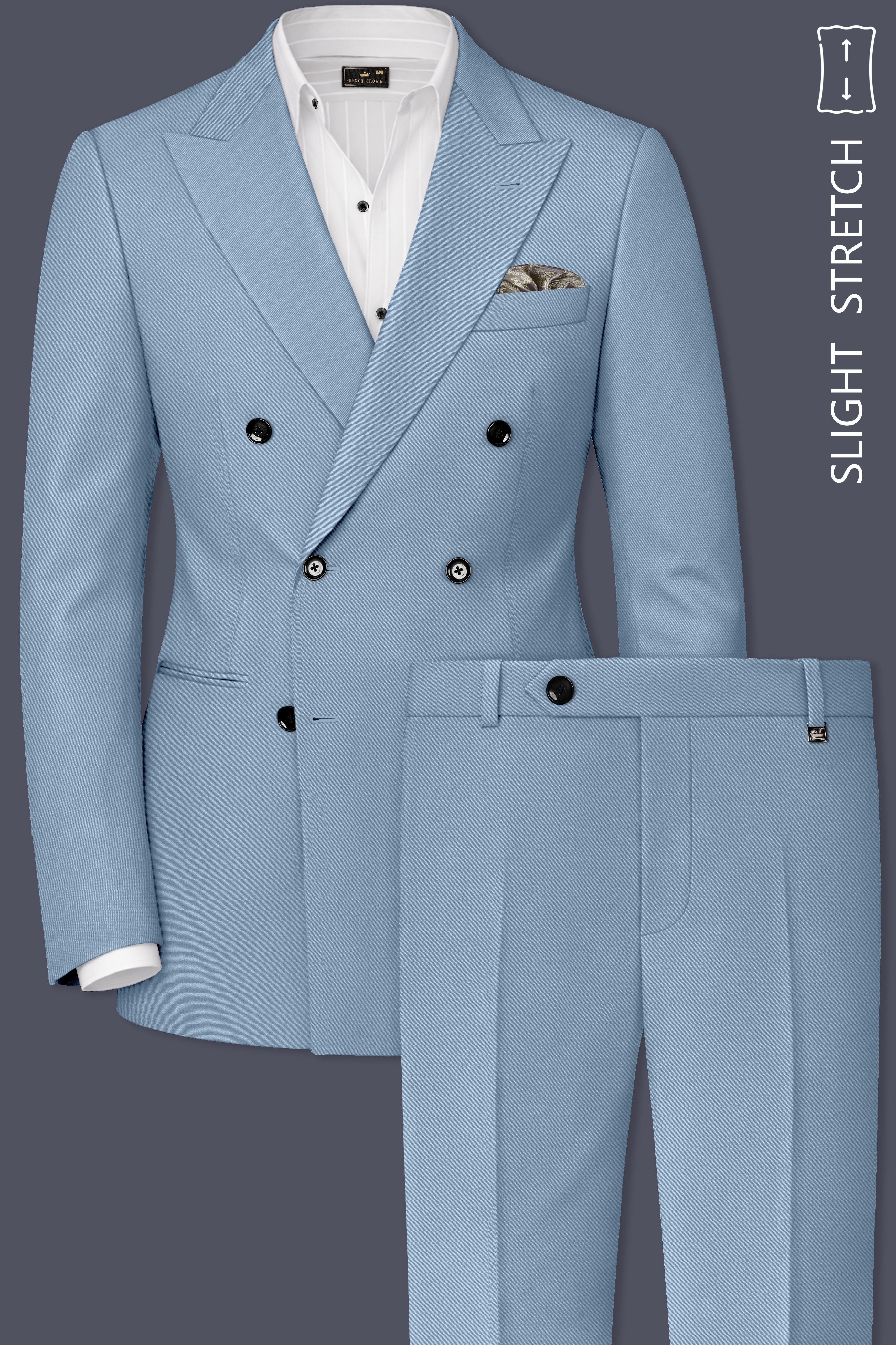 Velcian-Lynch Blue Slight Stretch Subtle Sheen Poly-Viscose Double Breasted Suit
