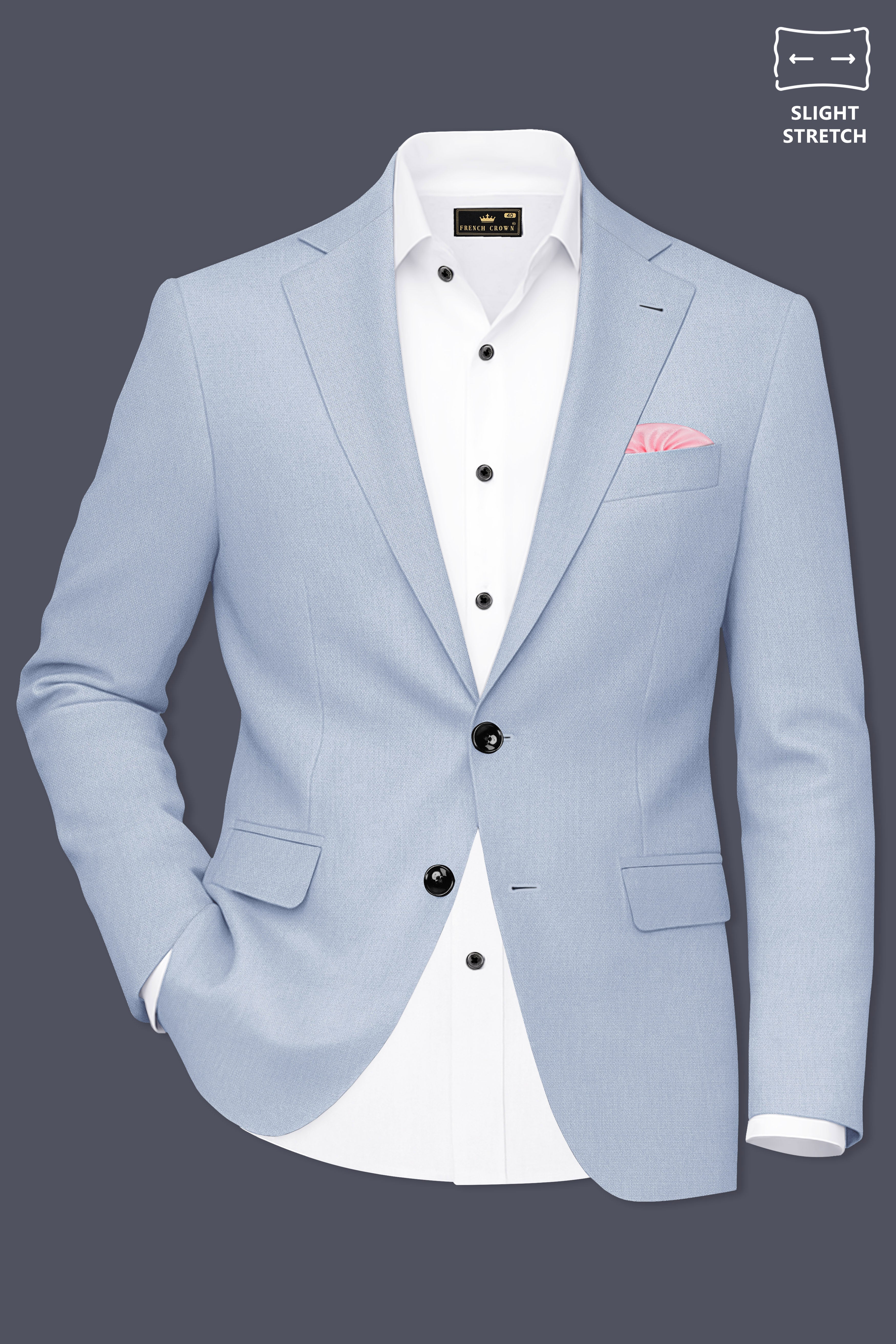 Azure-Heather Blue Diamond Textured Wool Rich Slight Stretch Single Breasted Suit
