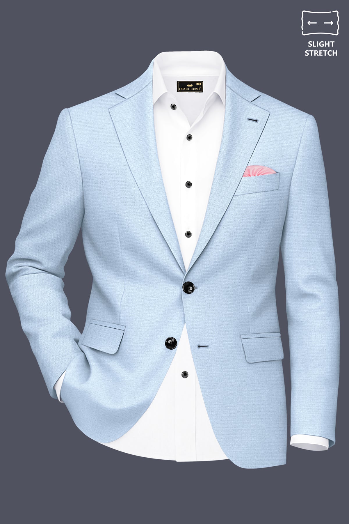 Azure-Heather Blue Diamond Textured Wool Rich Slight Stretch Single Breasted Suit