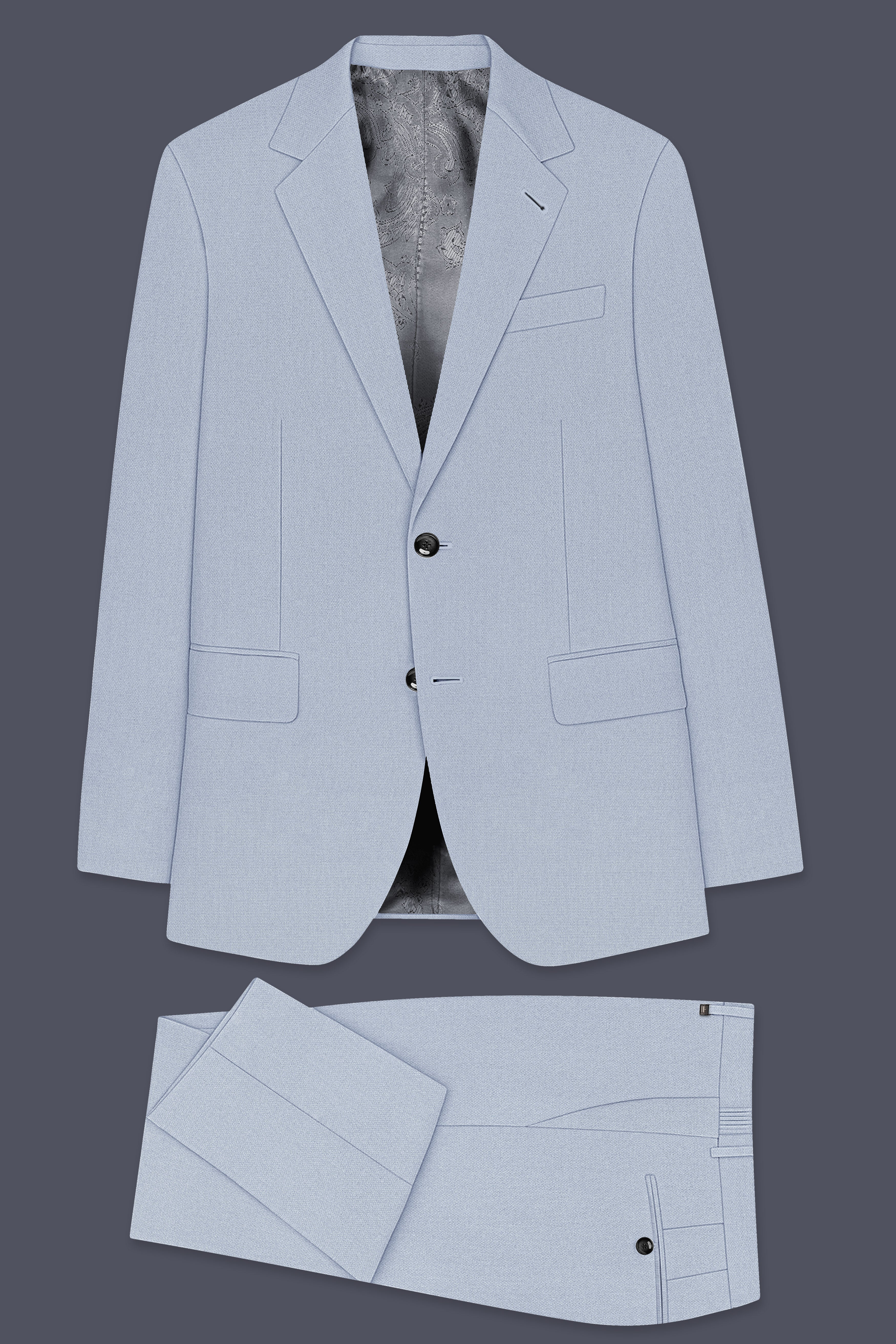 Azure-Heather Blue Diamond Textured Wool Rich Slight Stretch Single Breasted Suit