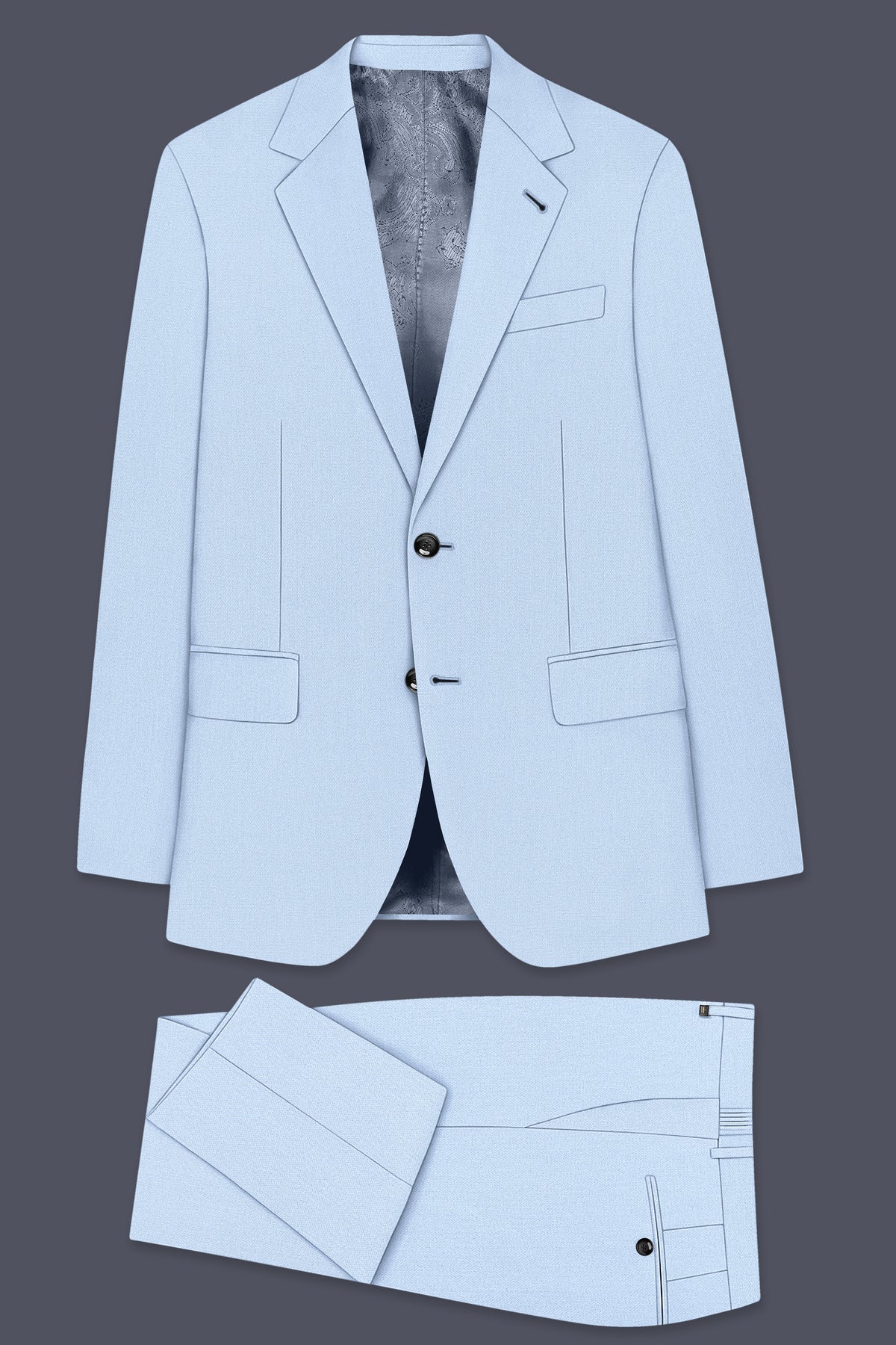 Azure-Heather Blue Diamond Textured Wool Rich Slight Stretch Single Breasted Suit