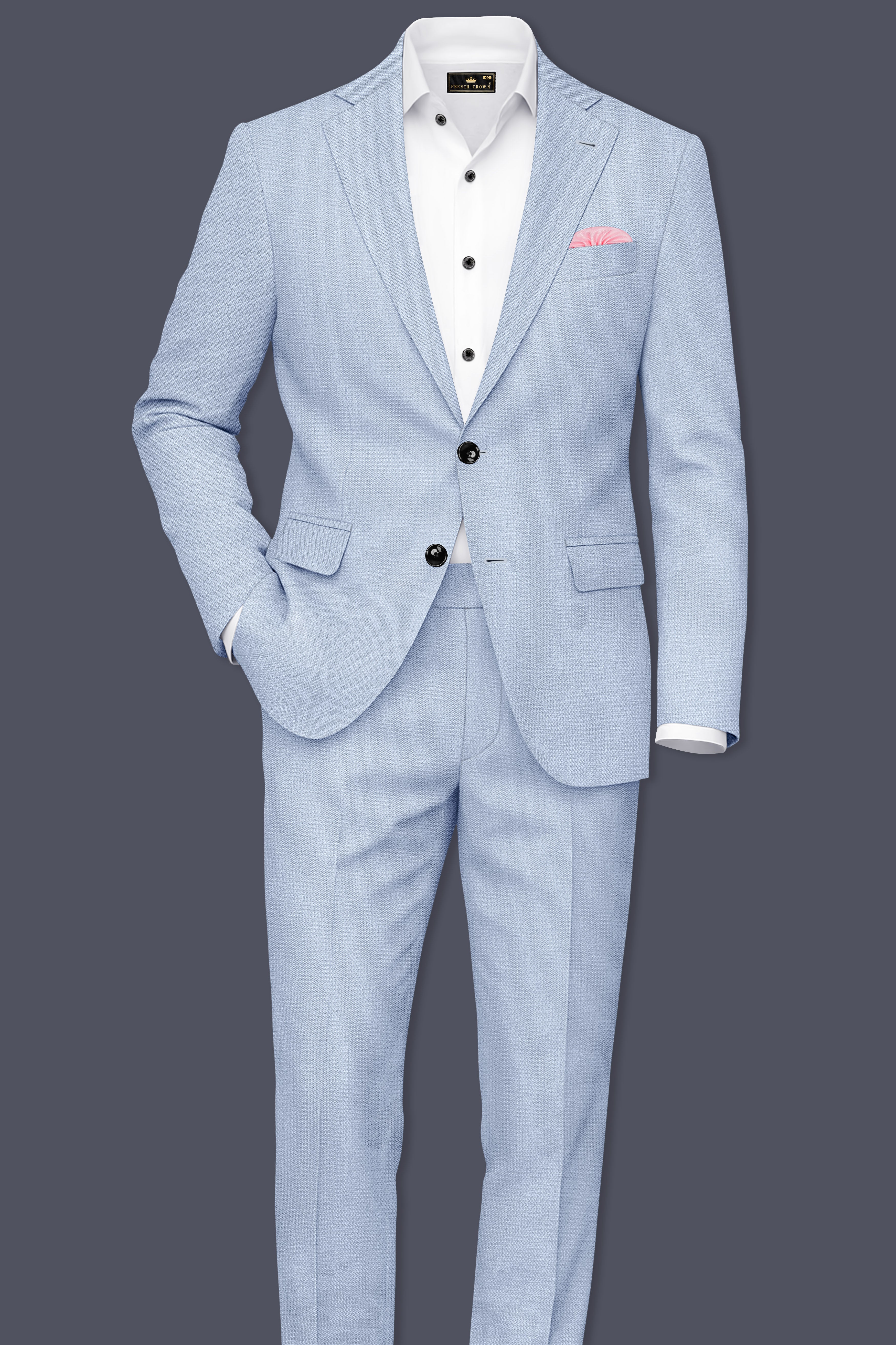 Azure-Heather Blue Diamond Textured Wool Rich Slight Stretch Single Breasted Suit