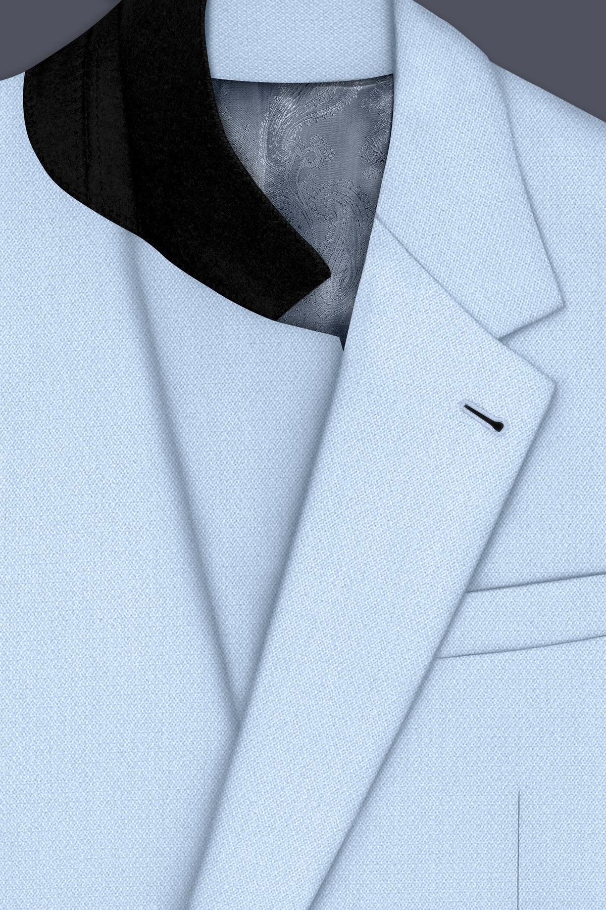 Azure-Heather Blue Diamond Textured Wool Rich Slight Stretch Single Breasted Suit