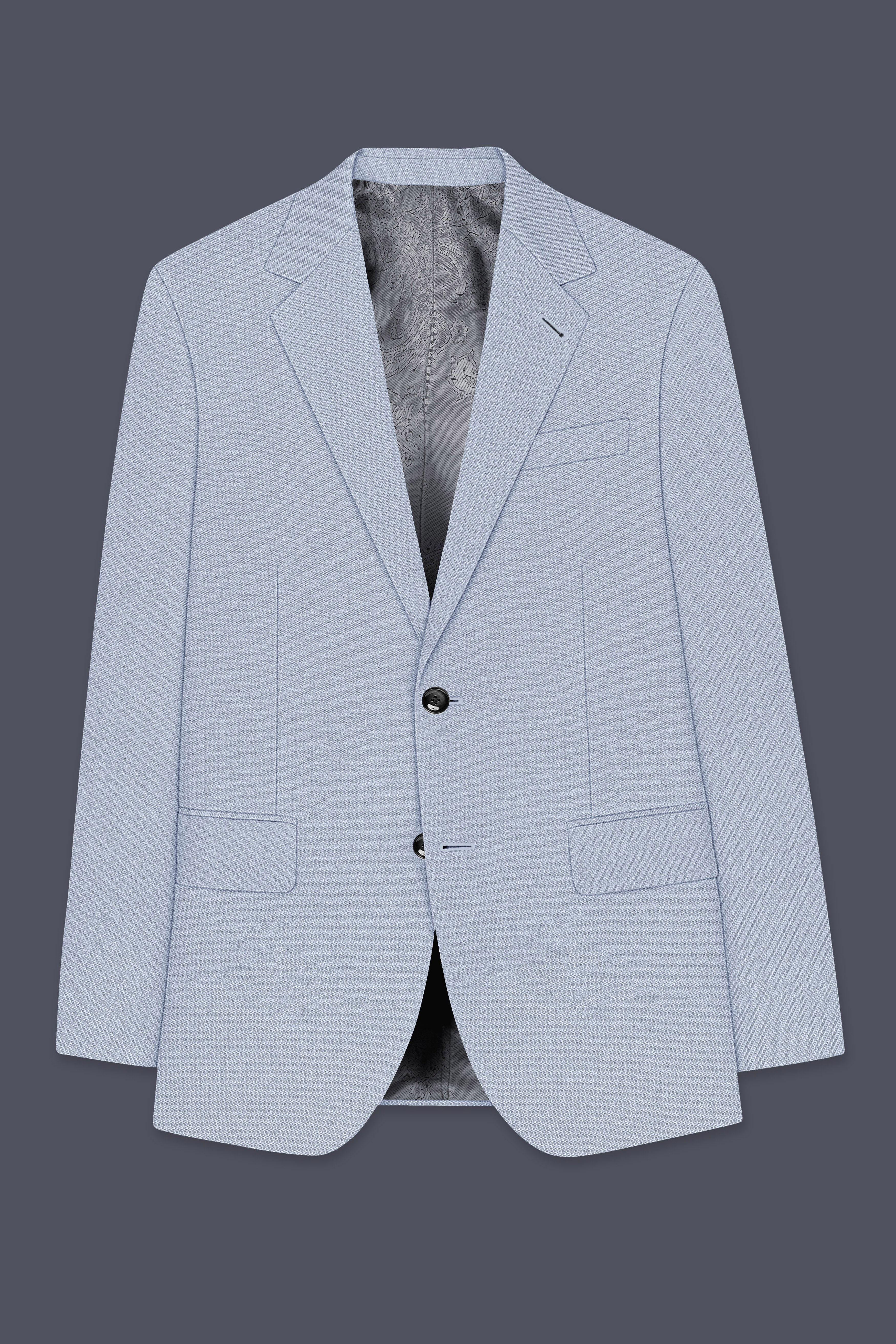 Azure-Heather Blue Diamond Textured Wool Rich Slight Stretch Single Breasted Suit