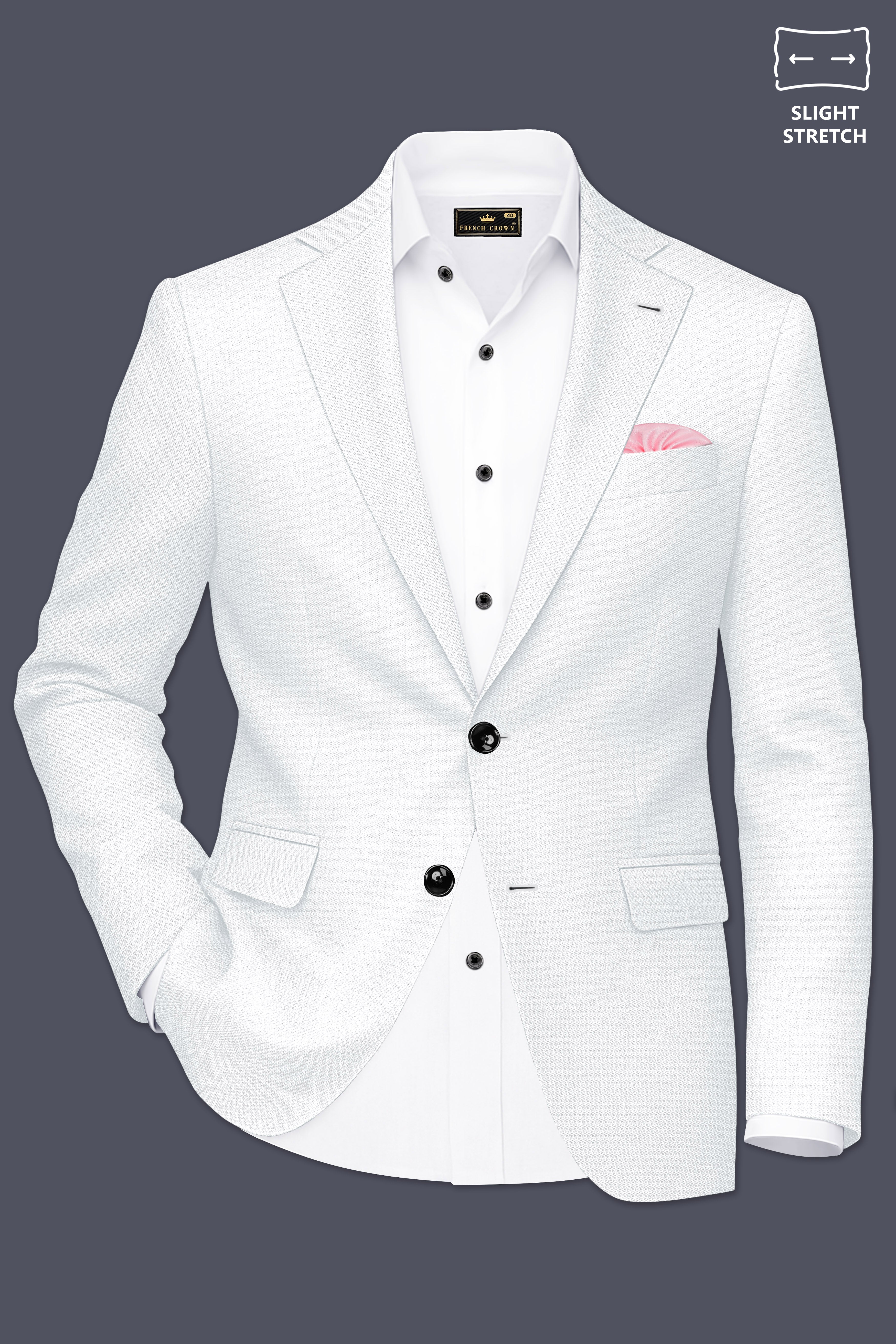 Sterling-Bright White Diamond Textured Wool Rich Slight Stretch Single Breasted Suit