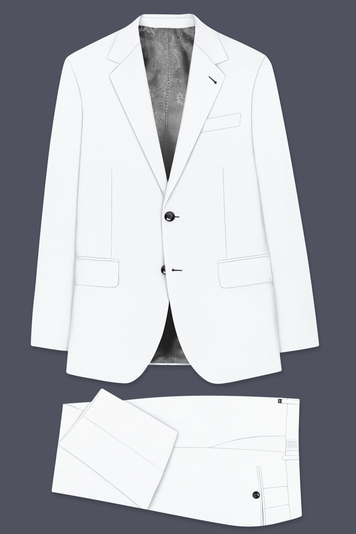Sterling-Bright White Diamond Textured Wool Rich Slight Stretch Single Breasted Suit