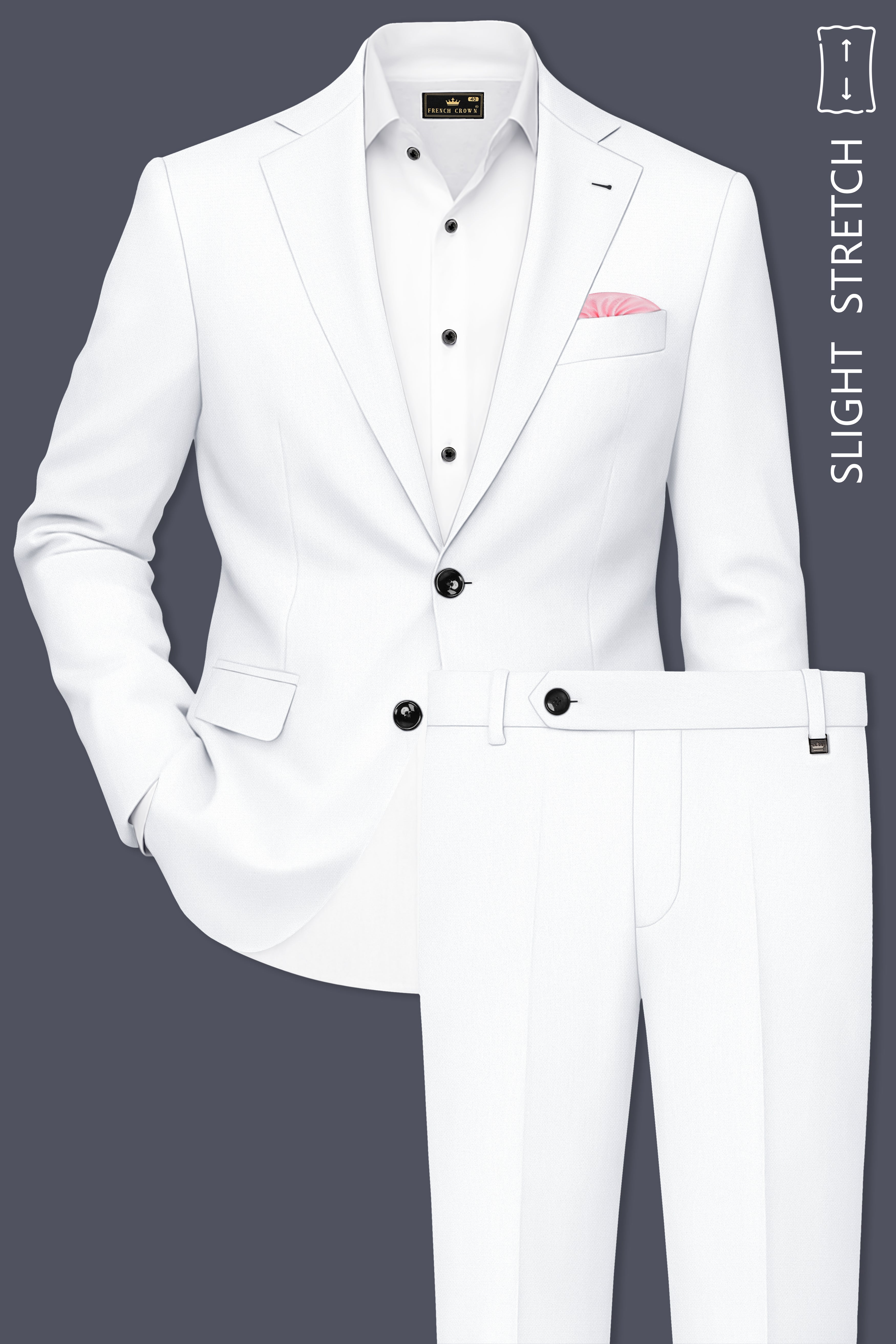 Sterling-Bright White Diamond Textured Wool Rich Slight Stretch Single Breasted Suit