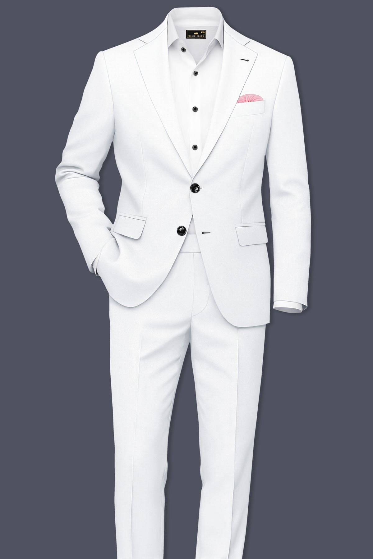 Sterling-Bright White Diamond Textured Wool Rich Slight Stretch Single Breasted Suit