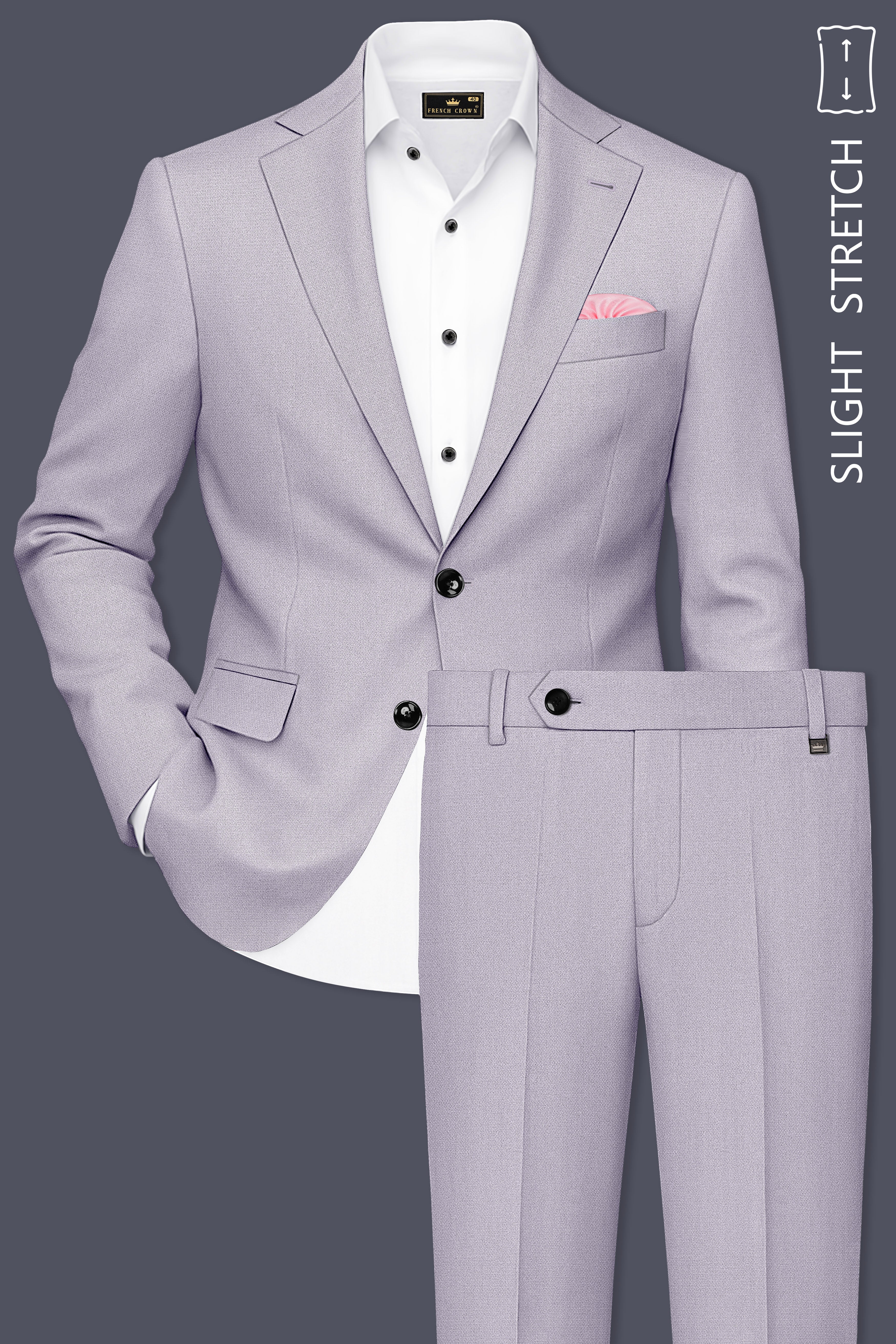 Mist-Spun Pearl Gray Diamond Textured Wool Rich Slight Stretch Single Breasted Suit
