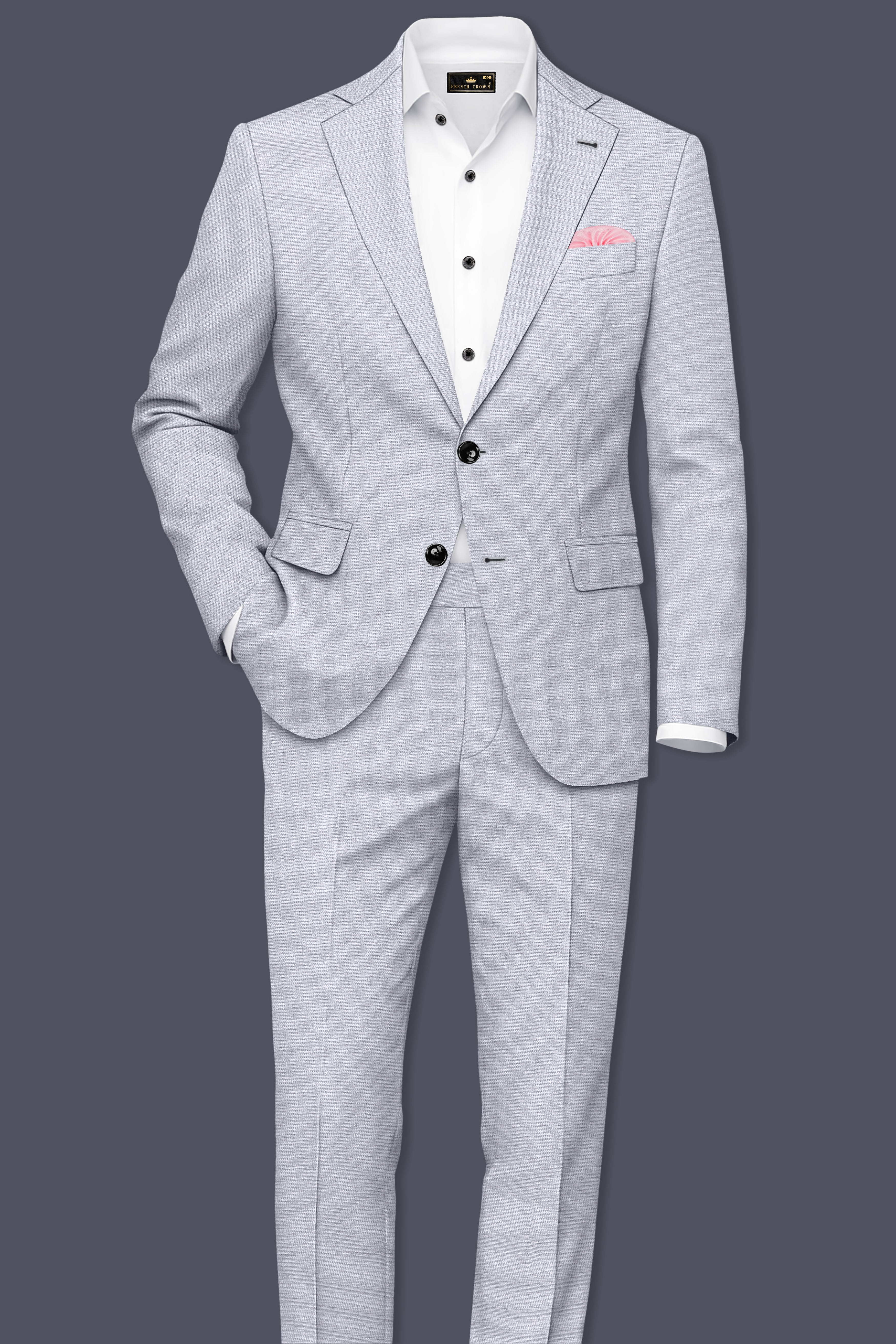 Mist-Spun Pearl Gray Diamond Textured Wool Rich Slight Stretch Single Breasted Suit