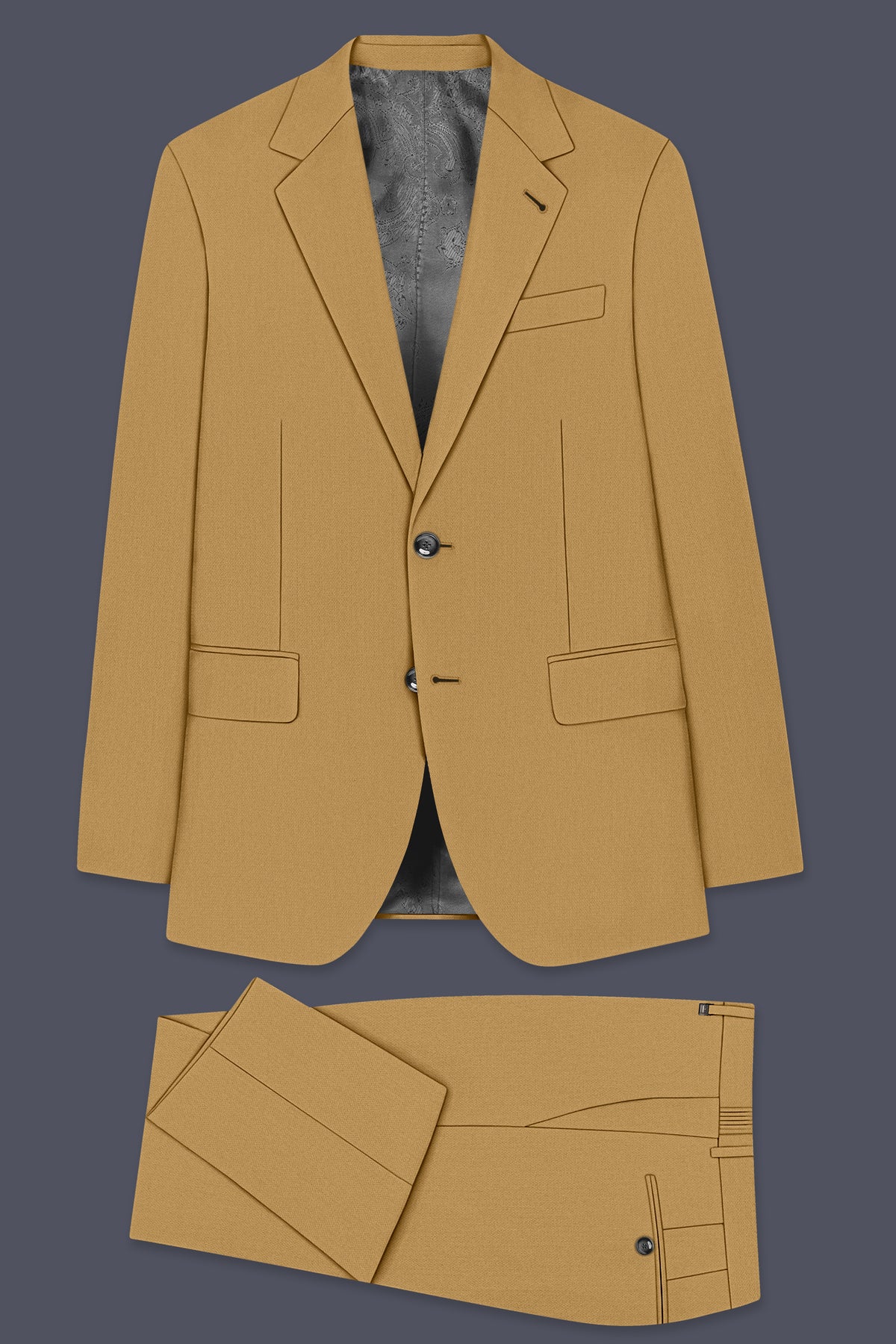 Sienna-Teak Brown Diamond Textured Wool Rich Slight Stretch Single Breasted Suit
