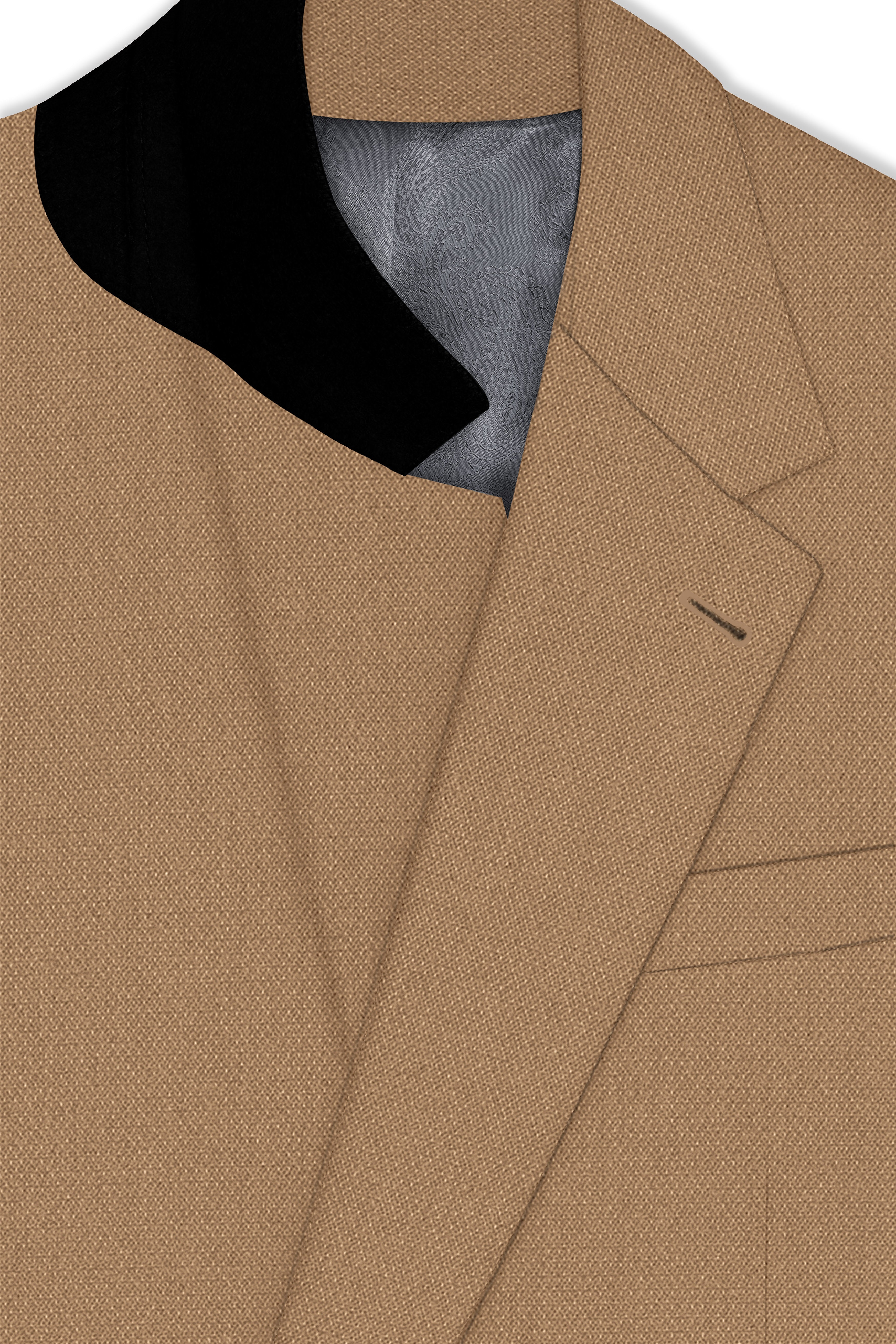 Sienna-Teak Brown Diamond Textured Wool Rich Slight Stretch Single Breasted Suit