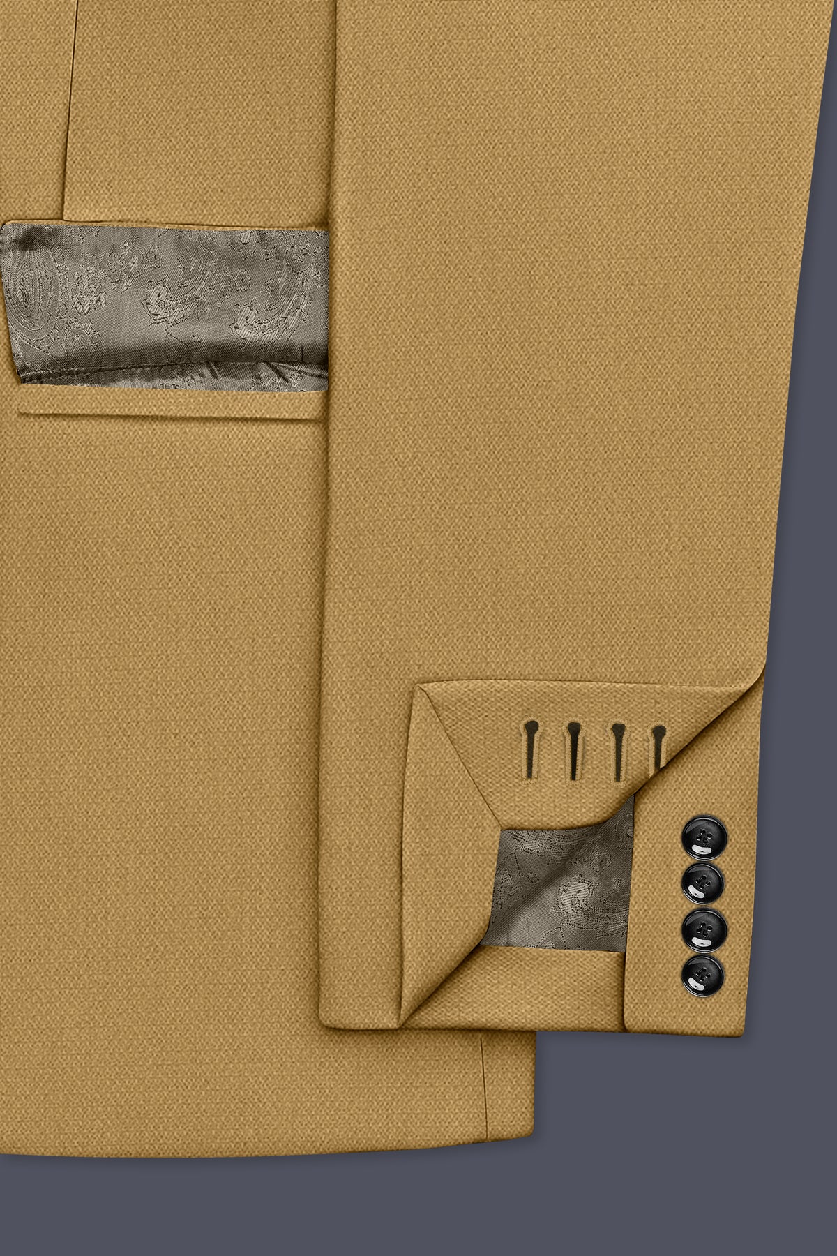 Sienna-Teak Brown Diamond Textured Wool Rich Slight Stretch Single Breasted Suit